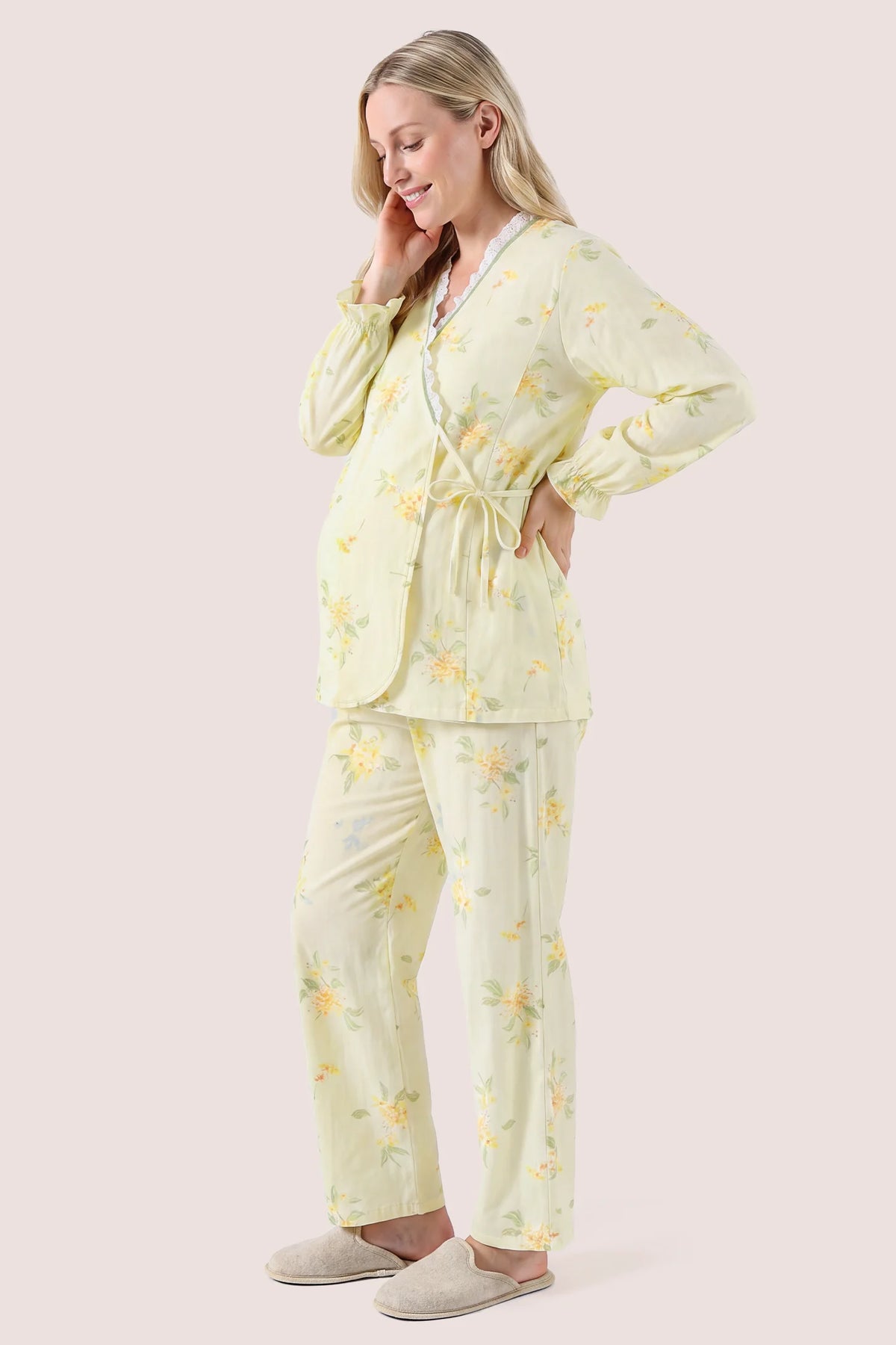 Cotton Long Sleeve Top & Pants Maternity Pajama Set