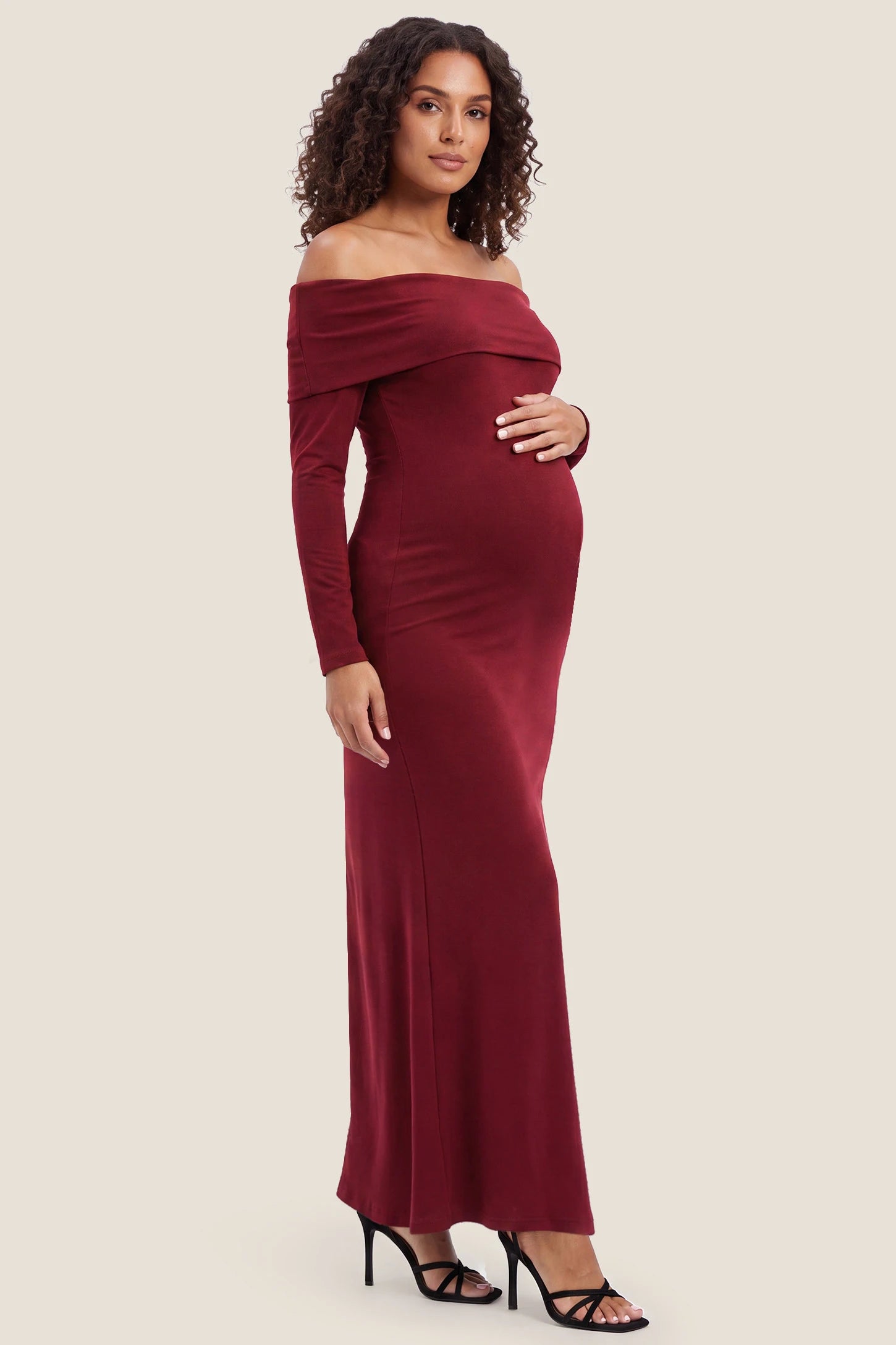 Solid Off Shoulder Bodycon Maternity Maxi Dress