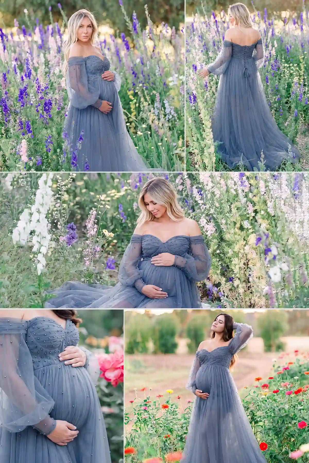Off-Shoulder Empire Waist Tulle Maternity Gown