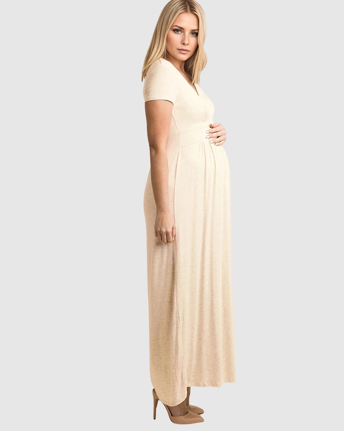 V-Neck Pleated Bust Maternity Maxi Dress