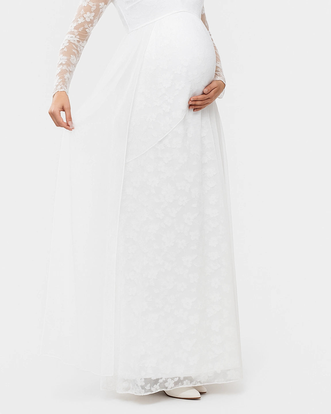 Detachable Mesh Lace V-Neck Maternity Maxi Dress