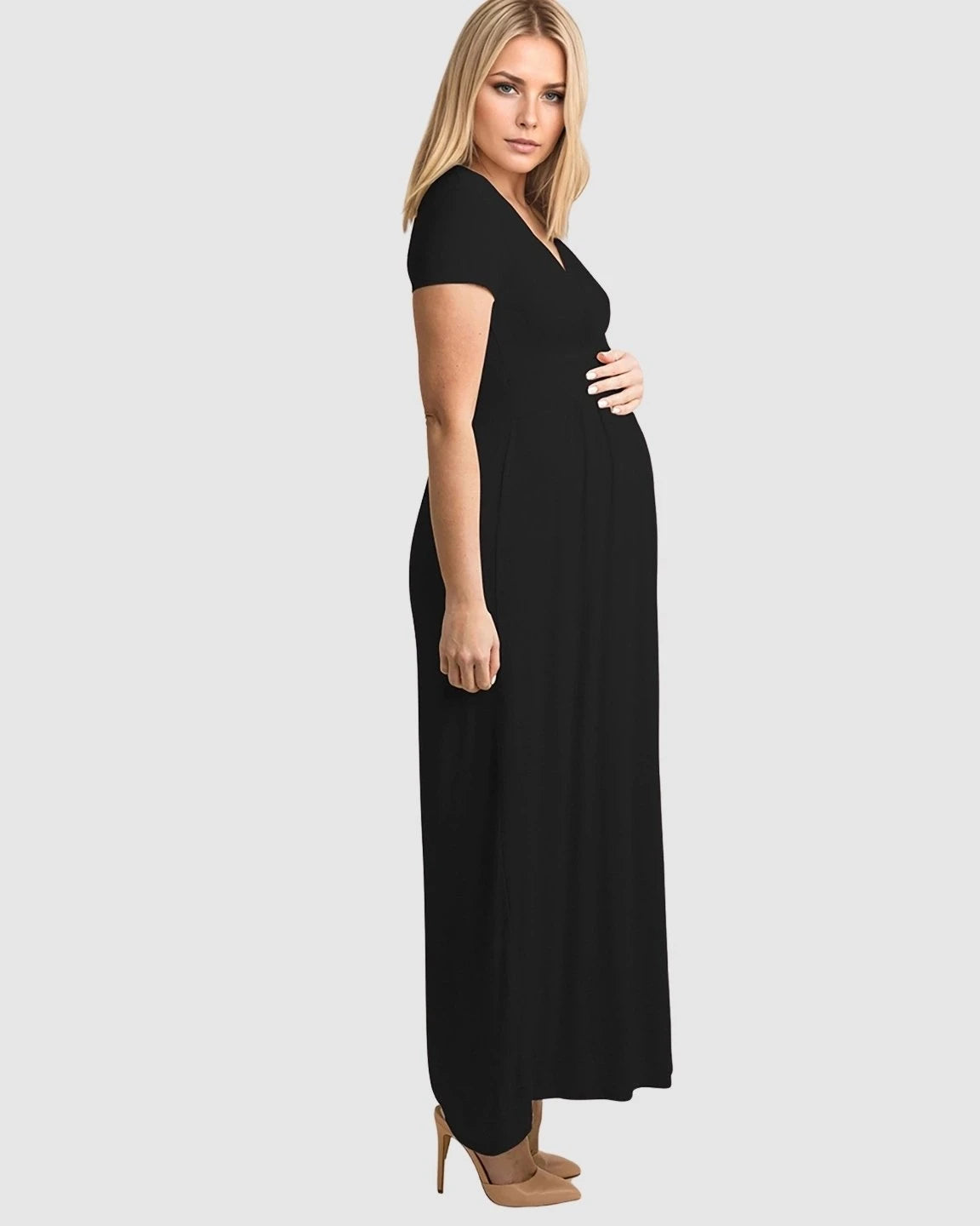 V-Neck Pleated Bust Maternity Maxi Dress