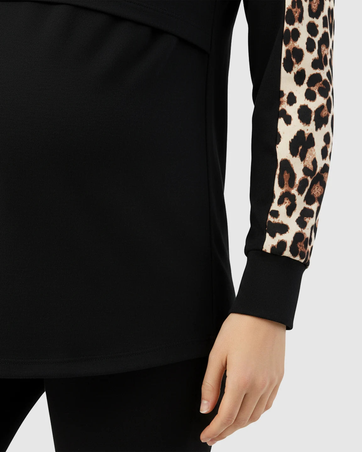Leopard Pattern Long Sleeve & Pocket Nursing Maternity Top