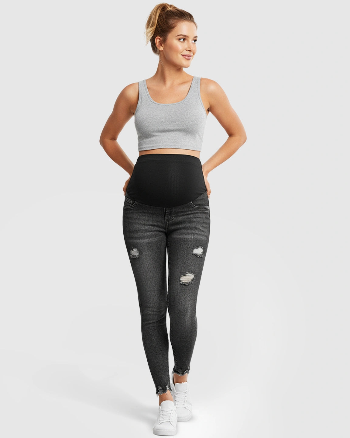 Vintage Wash Cropped Maternity Skinny Jeans