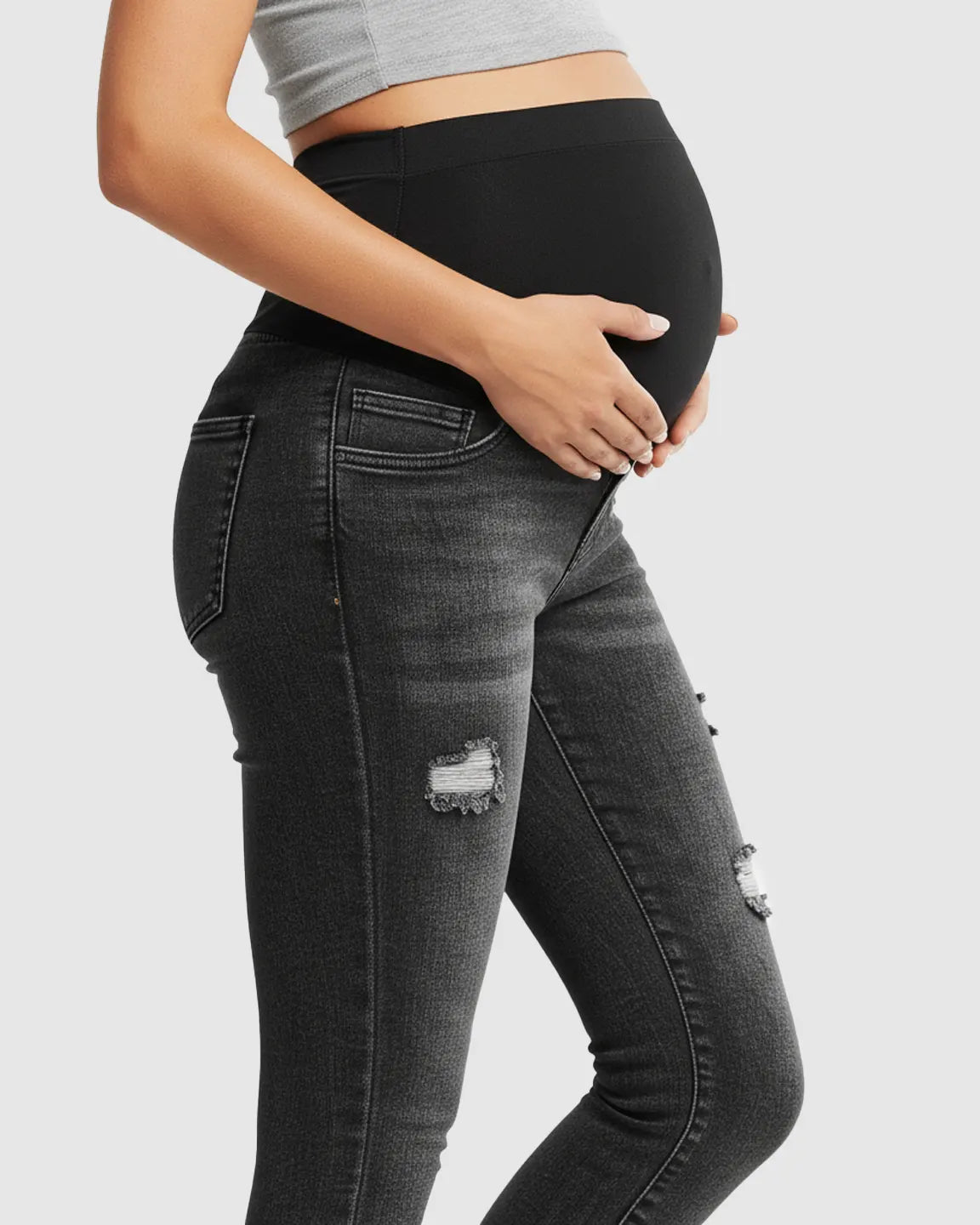 Vintage Wash Cropped Maternity Skinny Jeans