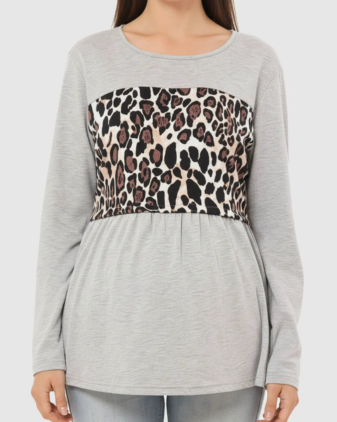 Leopard Panel Long Sleeve Maternity Nursing Top