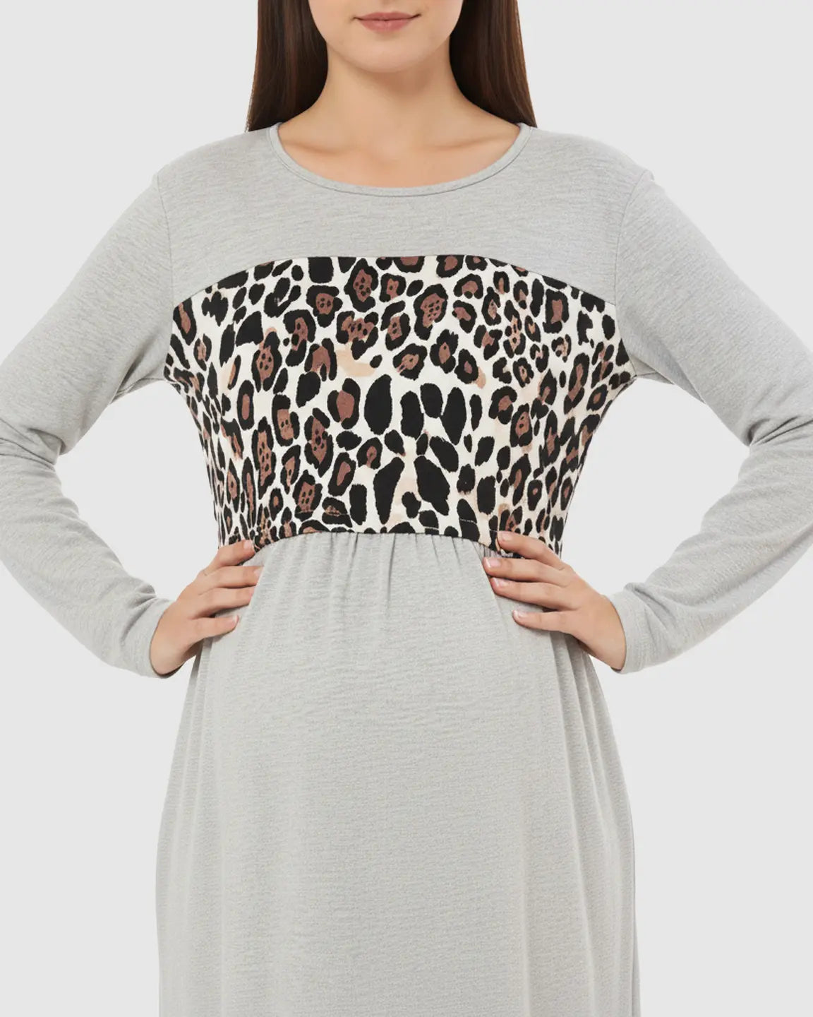 Leopard Panel Long Sleeve Maternity Nursing Top