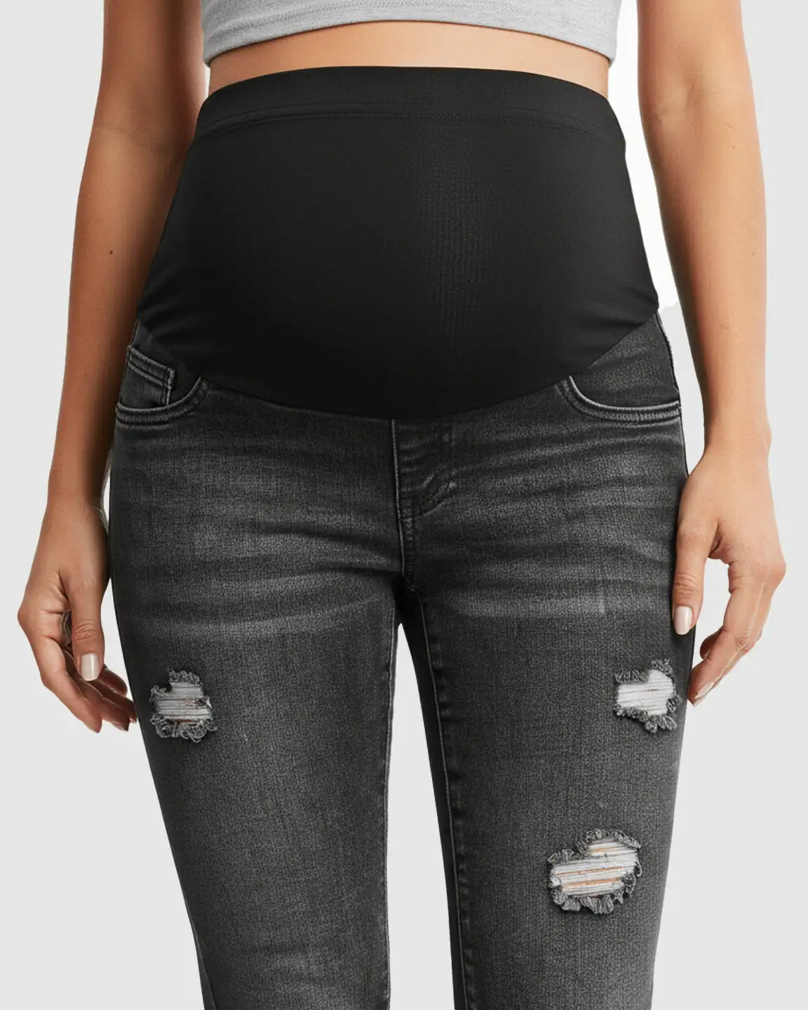 Vintage Wash Cropped Maternity Skinny Jeans