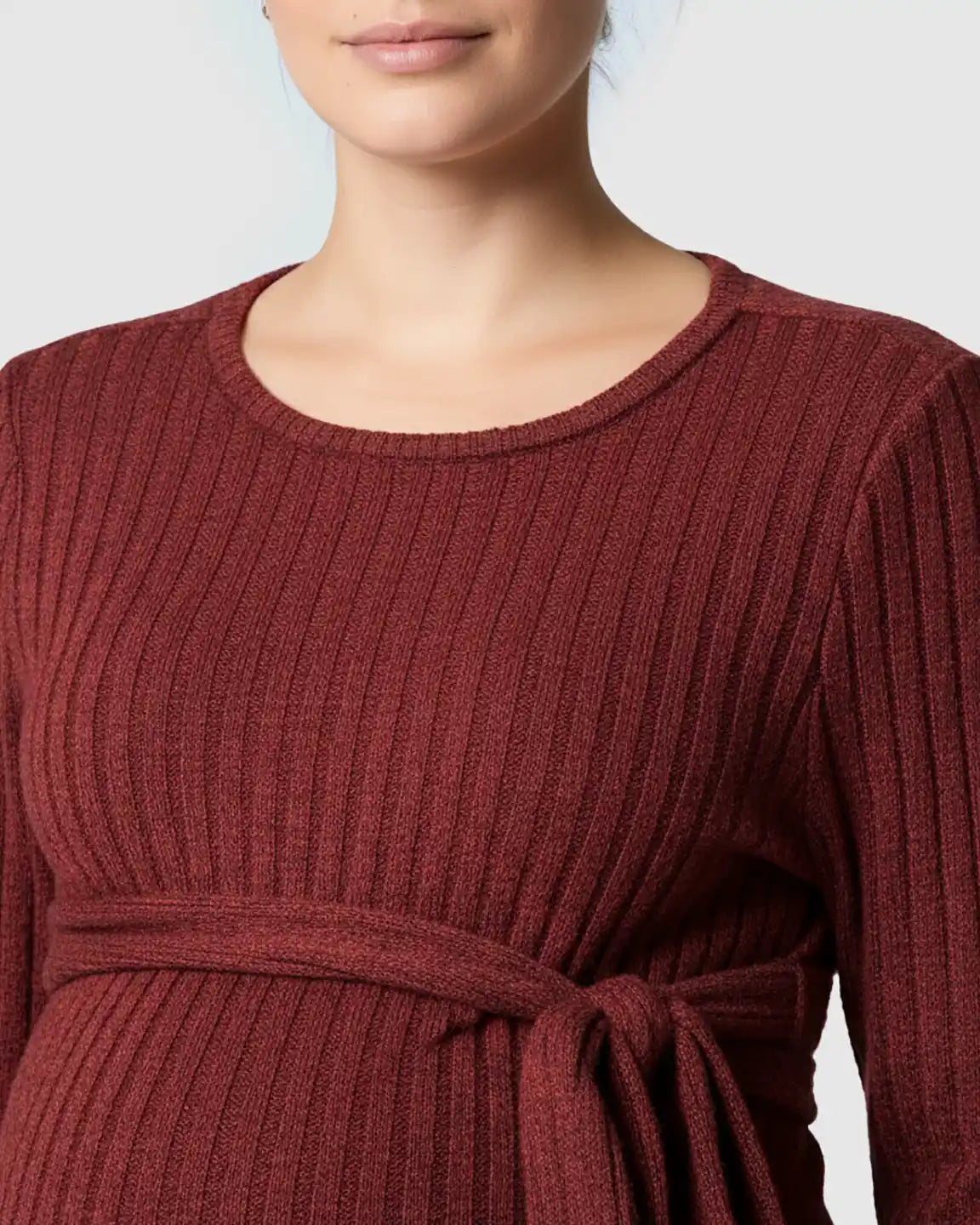 Ribbed Knit Tie-Waist Long Sleeve Maternity Top