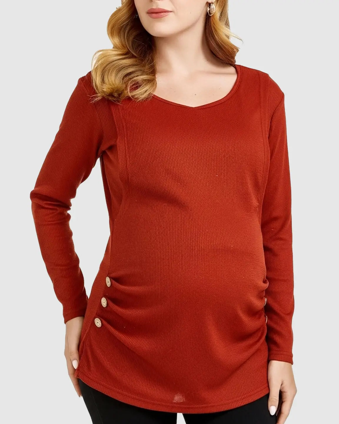 Side-Pleated Button Detail Long Sleeve Maternity Nursing Top