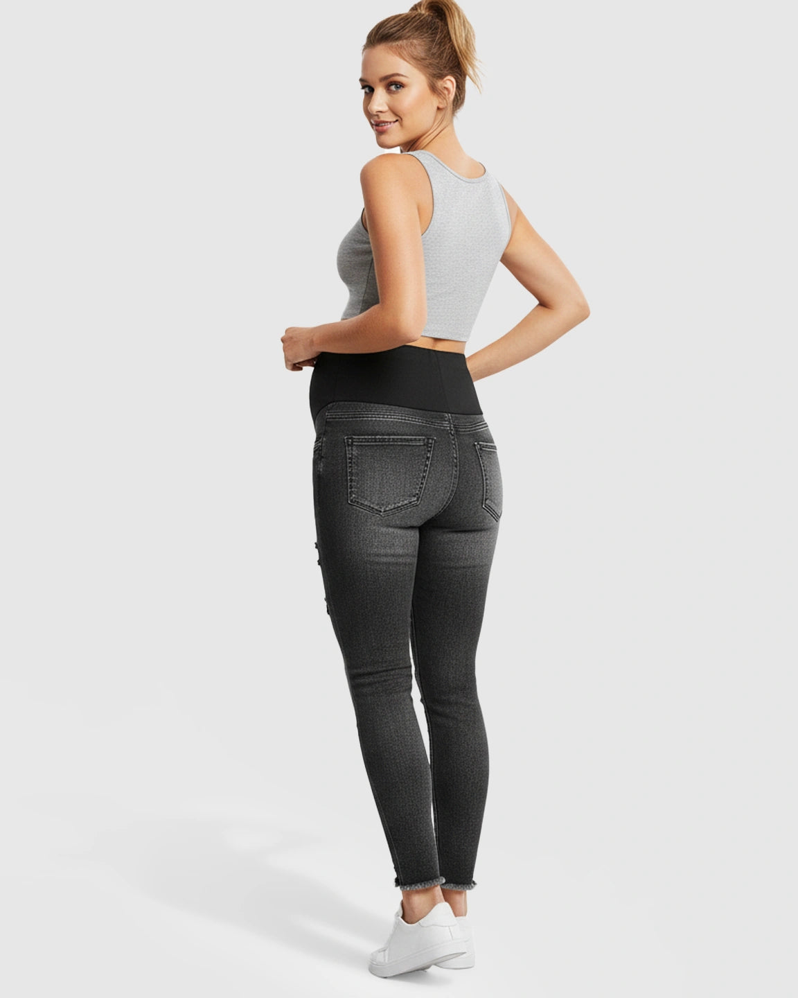 Vintage Wash Cropped Maternity Skinny Jeans