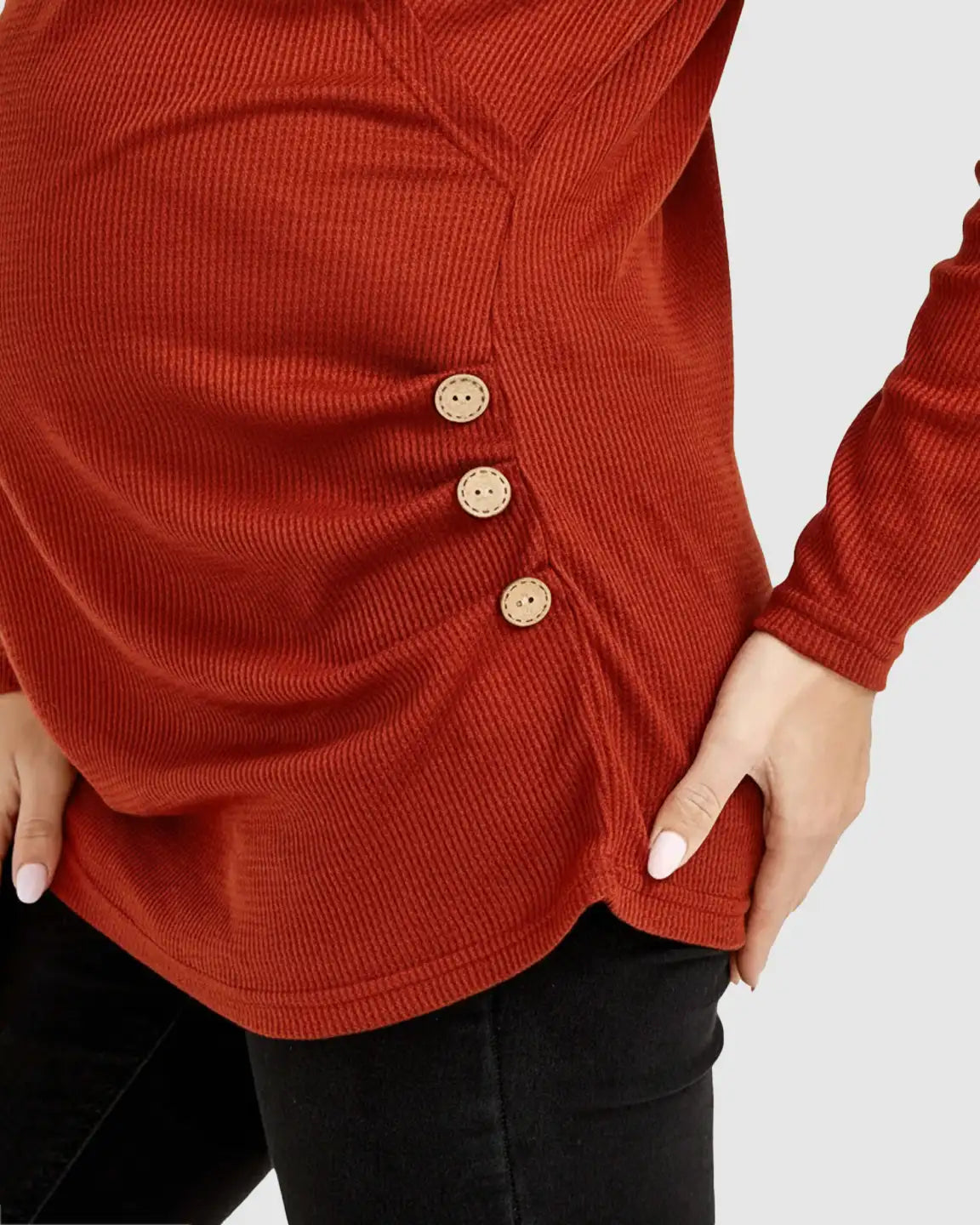 Side-Pleated Button Detail Long Sleeve Maternity Nursing Top