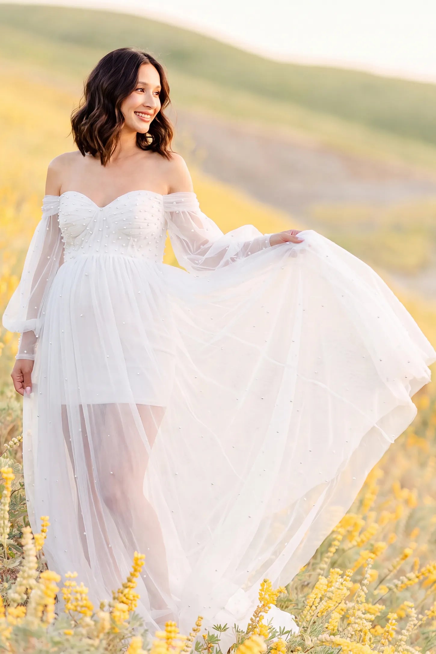 Off-Shoulder Empire Waist Maternity Gown