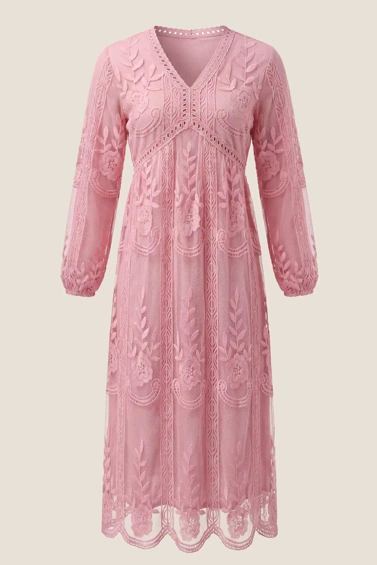 V-Neck Long Sleeve Lace Maternity Dress