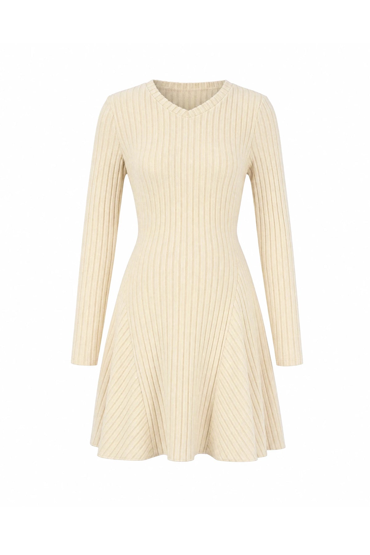 V Neck Long Sleeve Ribbed Knit Maternity Dress