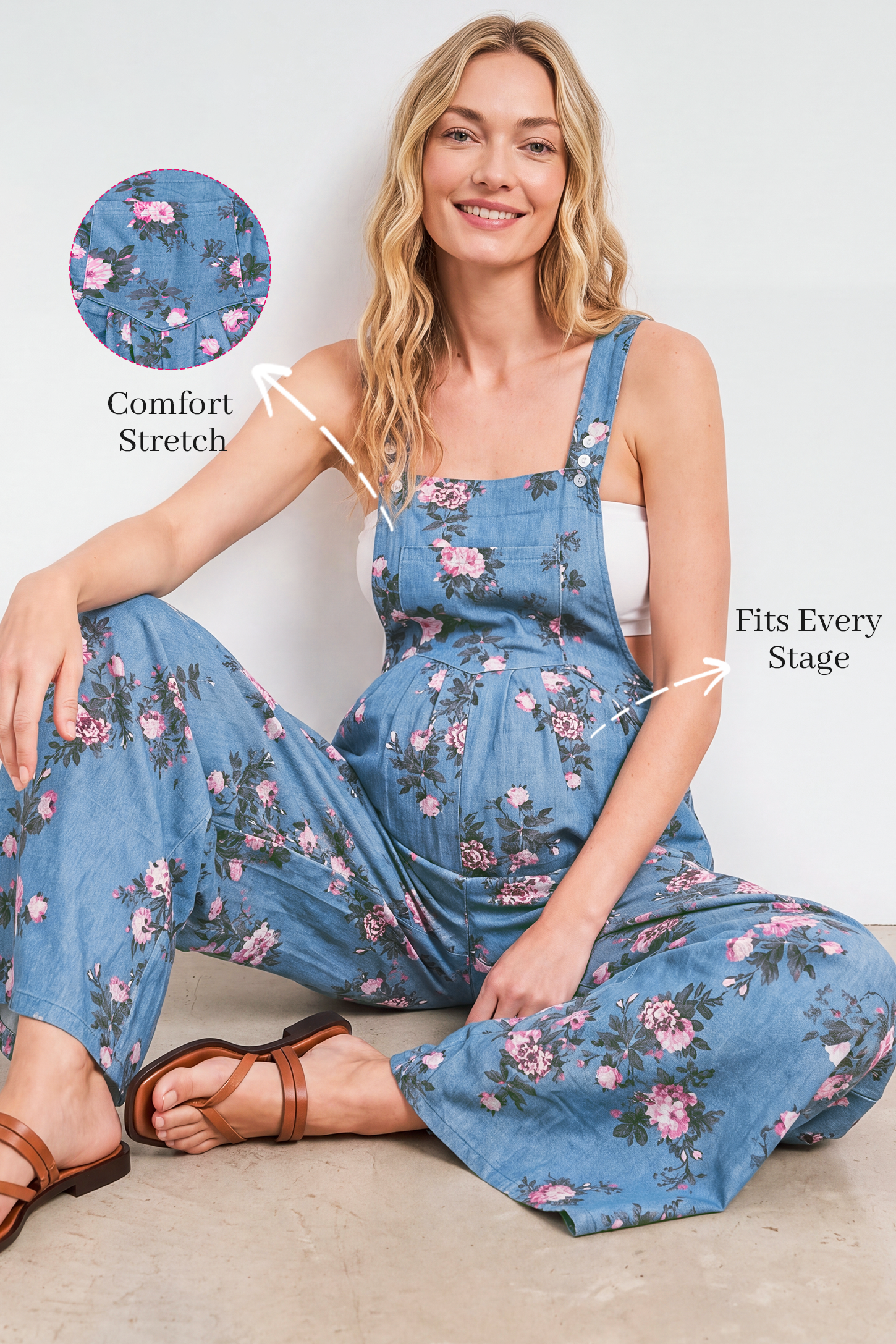 Adjustable Strap Wide-Leg Maternity Overalls
