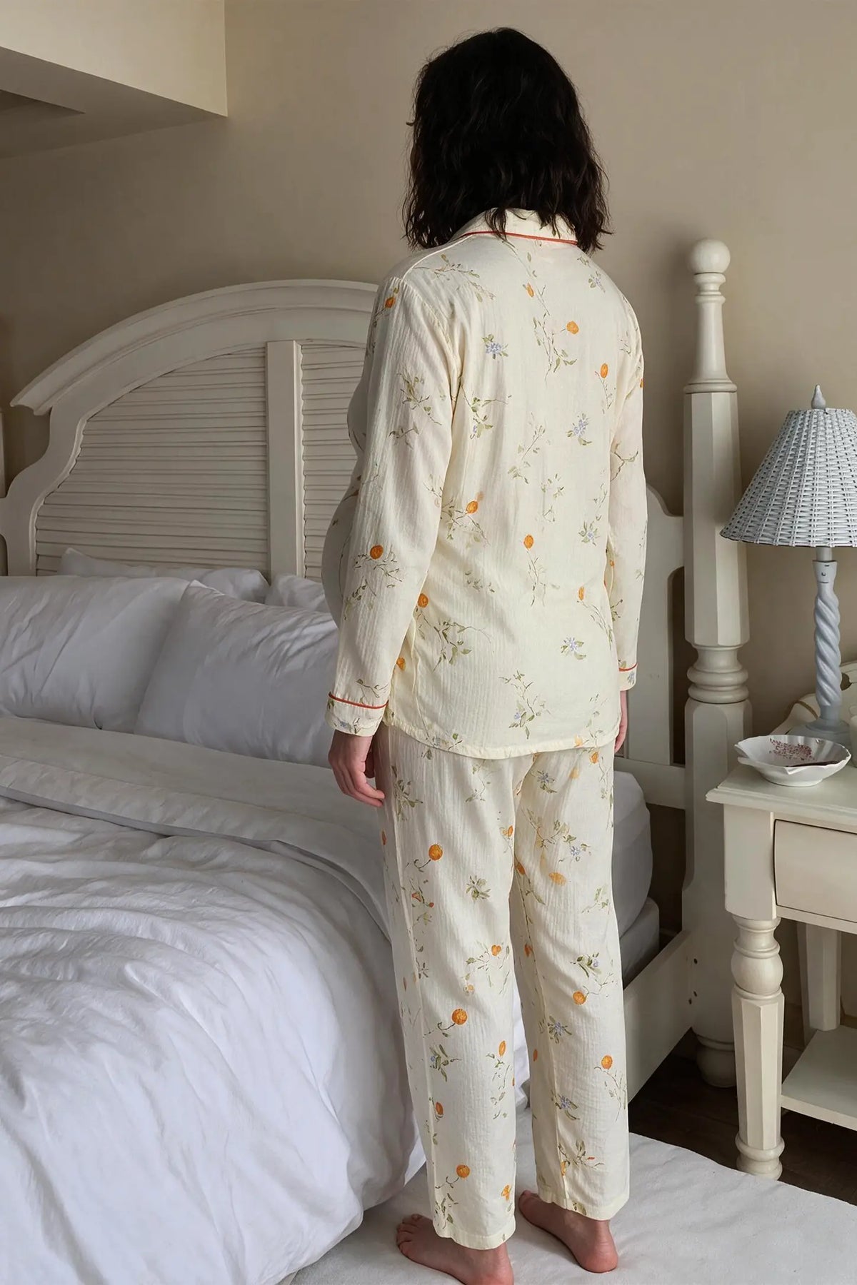 Yellow Floral Cotton Gauze Nursing Pajama Set