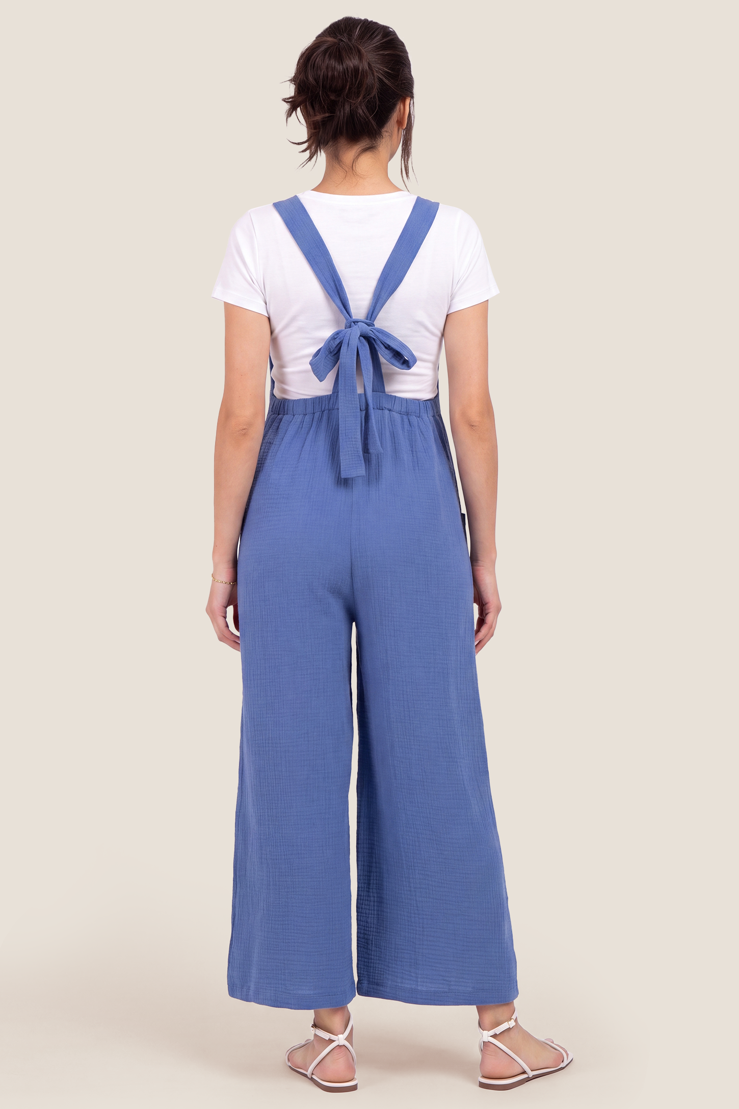 Square Neck Tie-Back Wide Leg Maternity Overalls