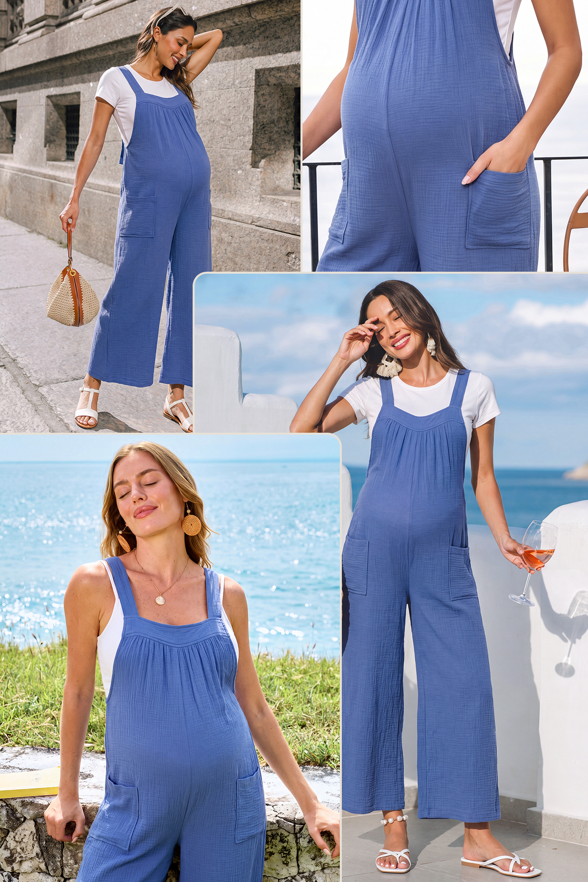 Square Neck Tie-Back Wide Leg Maternity Overalls