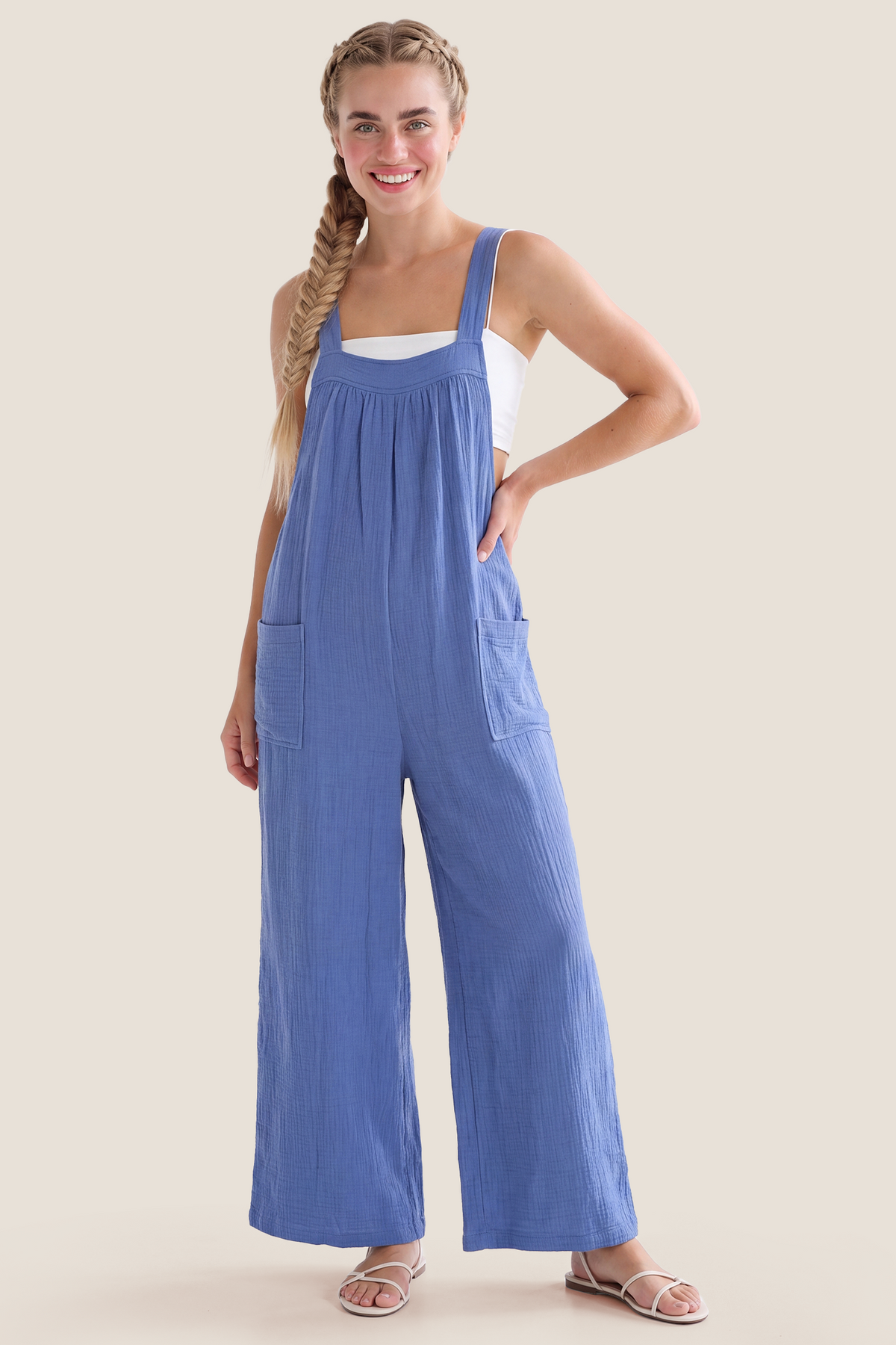 Square Neck Tie-Back Wide Leg Maternity Overalls