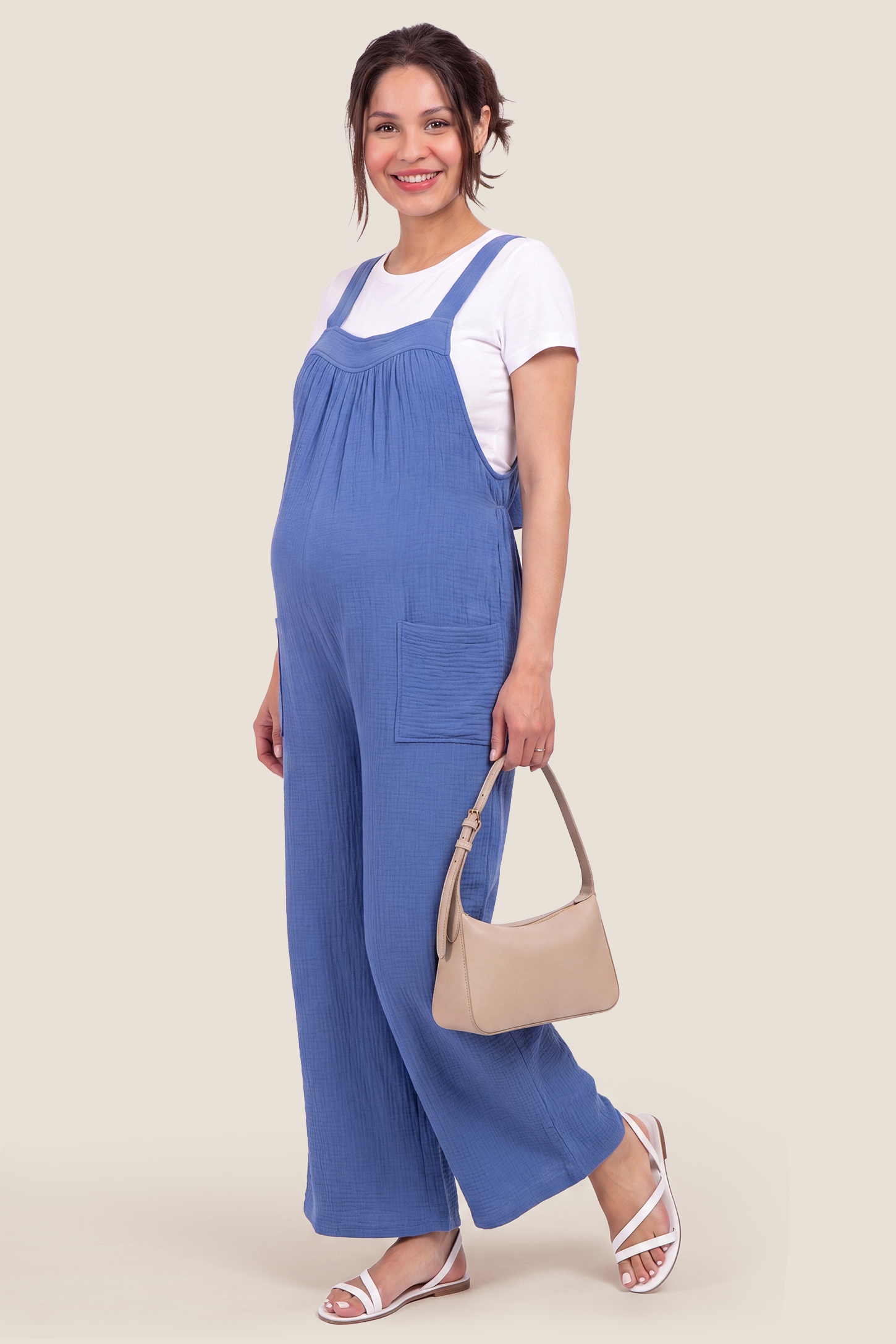 Square Neck Tie-Back Wide Leg Maternity Overalls