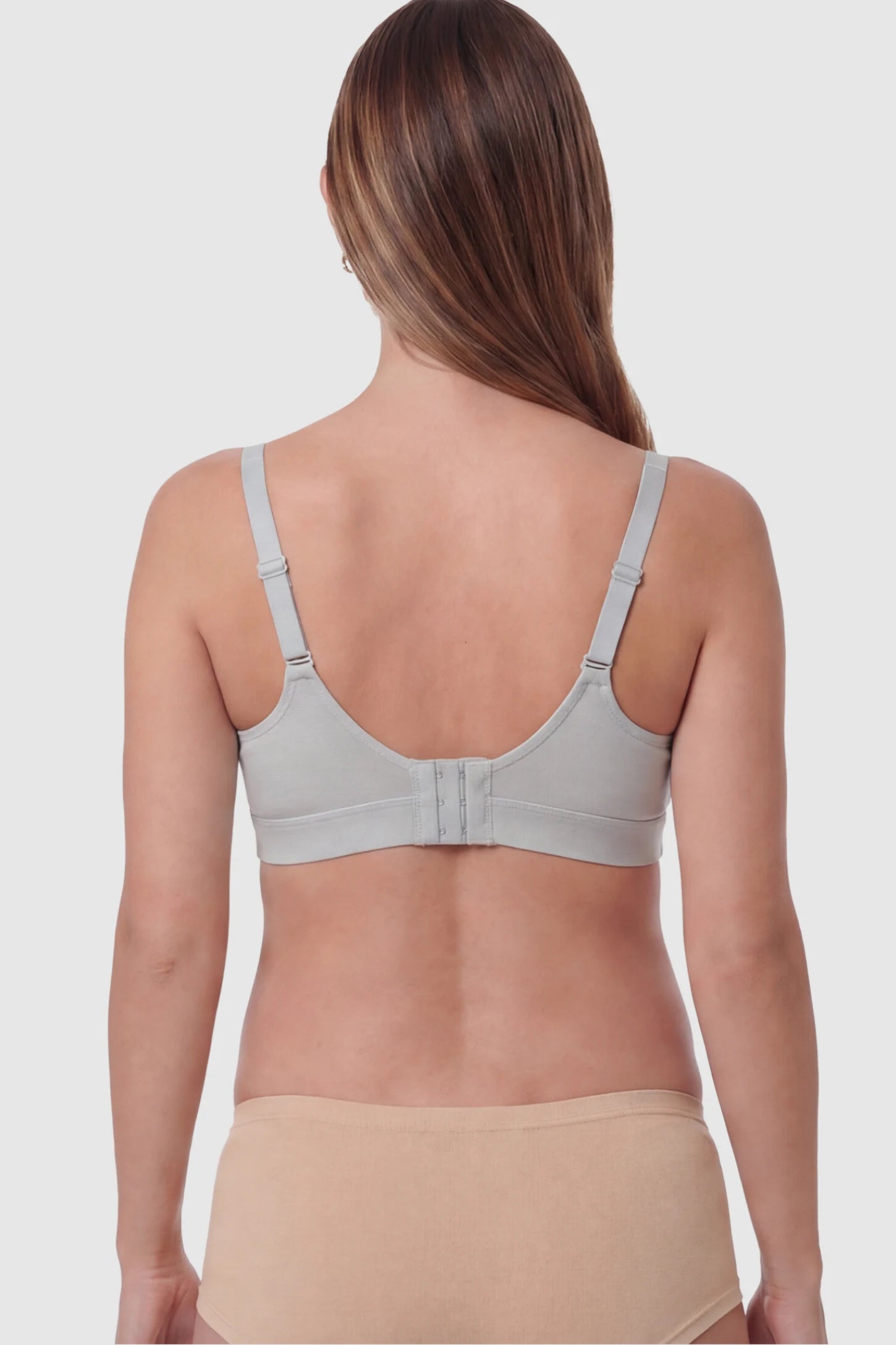 Soft Cotton Front Button Wireless Maternity Nursing Bra Soft Cotton Front-Button Wireless Maternity & Nursing Bra in Blue on a pregnant model.
