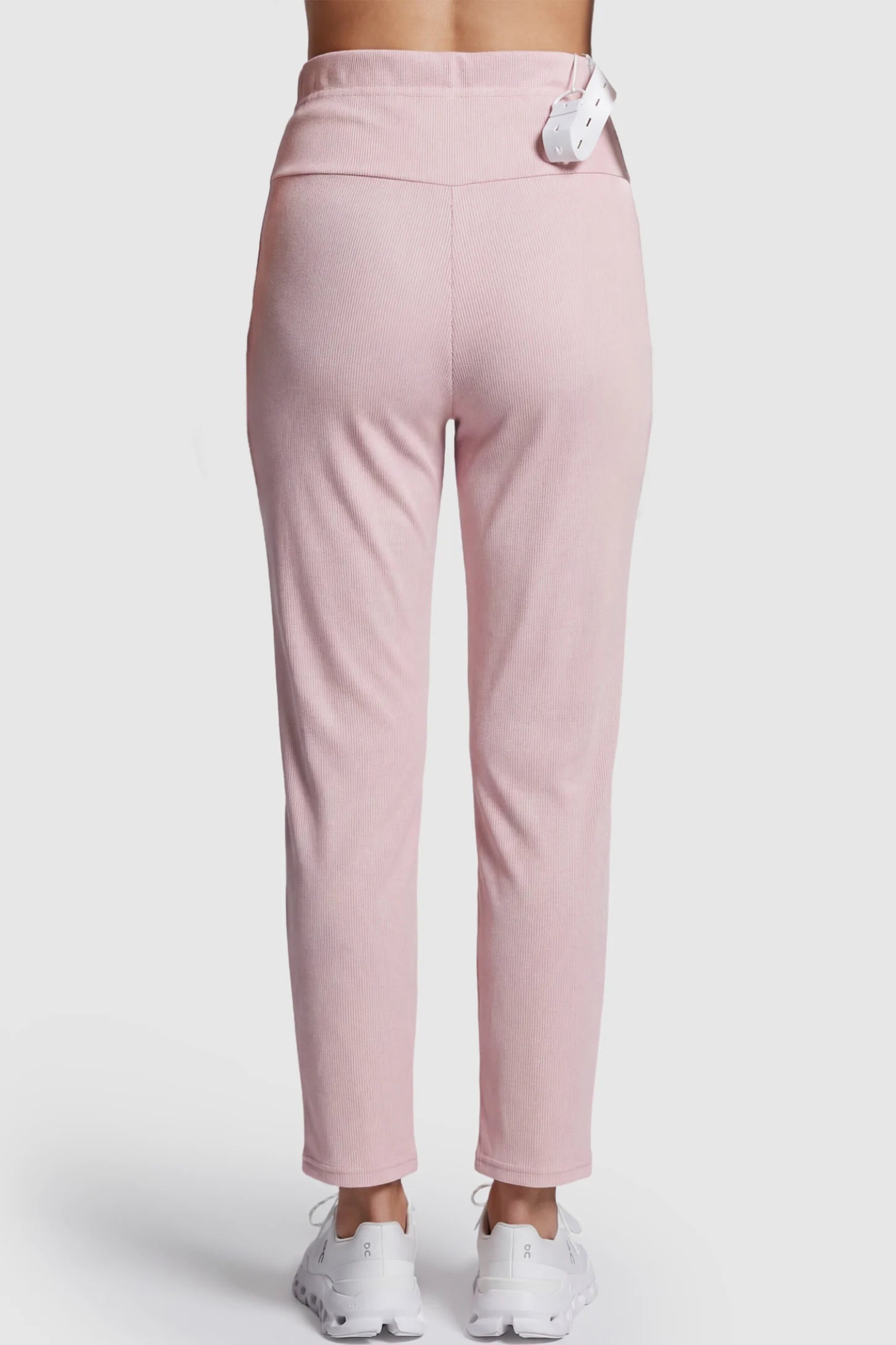 Adjustable Elastic Waist Straight Leg Maternity Pants Straight Leg Maternity Pants in pink featuring an adjustable elastic waist on a pregnant model showing back.