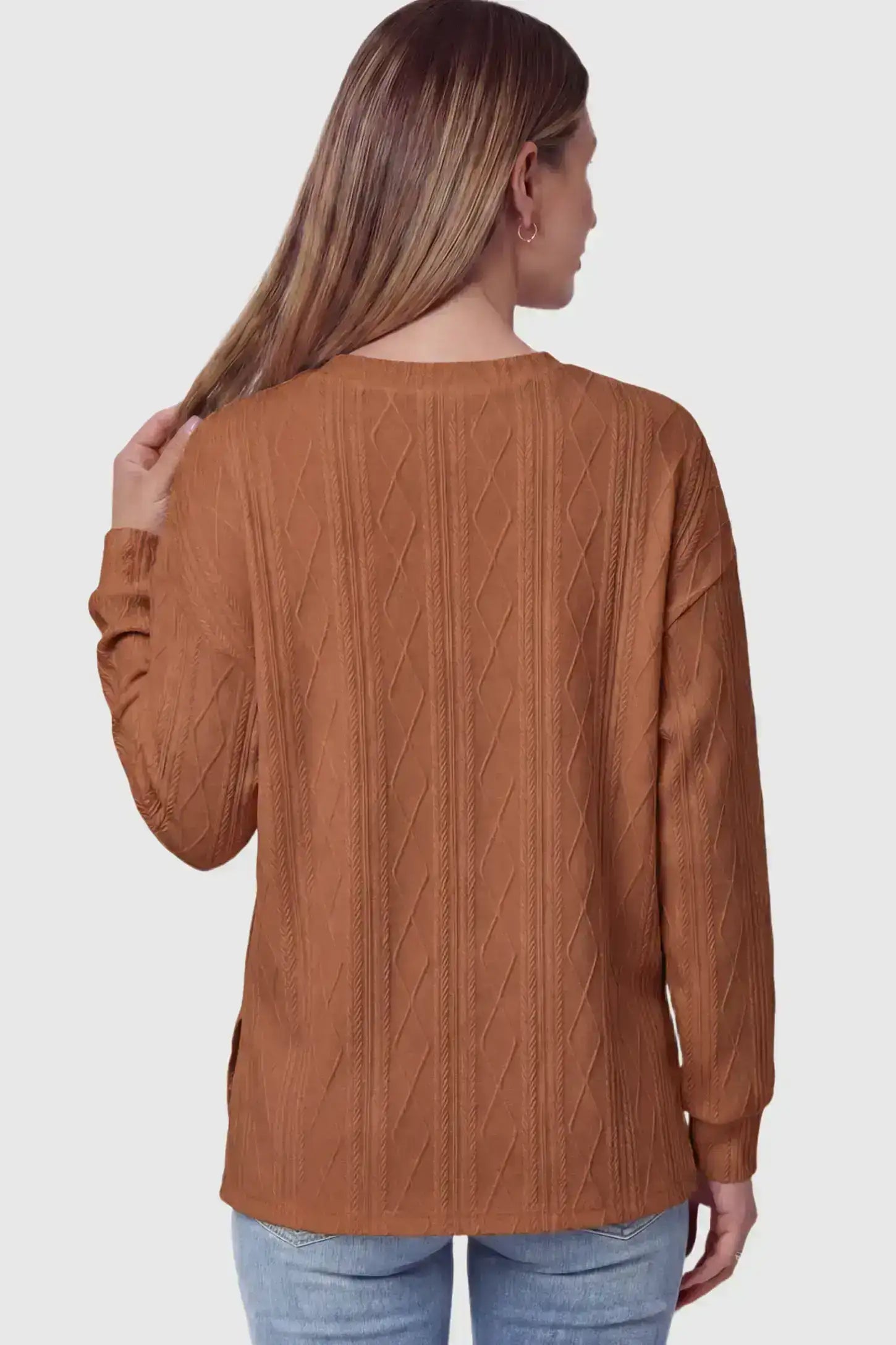 Cable Knit Long Sleeve Maternity Sweater Cable Knit Long Sleeve Maternity Sweater in black on a pregnant model.