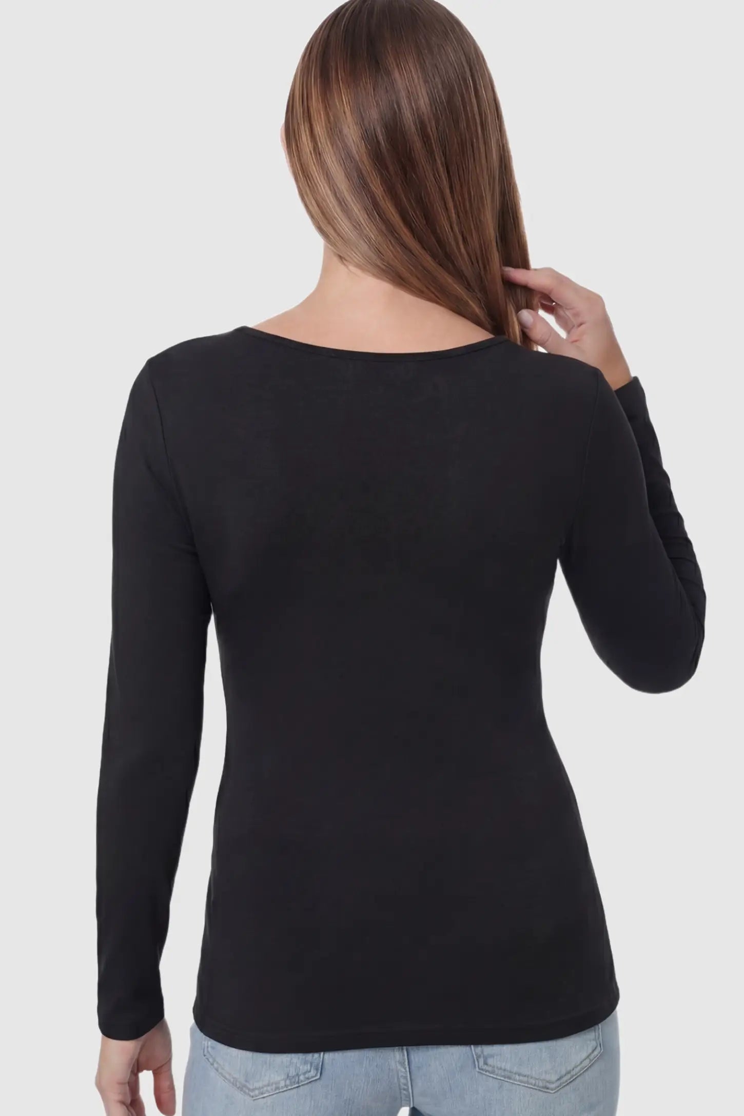 Cross Front Long Sleeve Maternity Top Cross Front Long Sleeve Maternity Top in Black featuring a crossover waist detail on a pregnant model showing back.