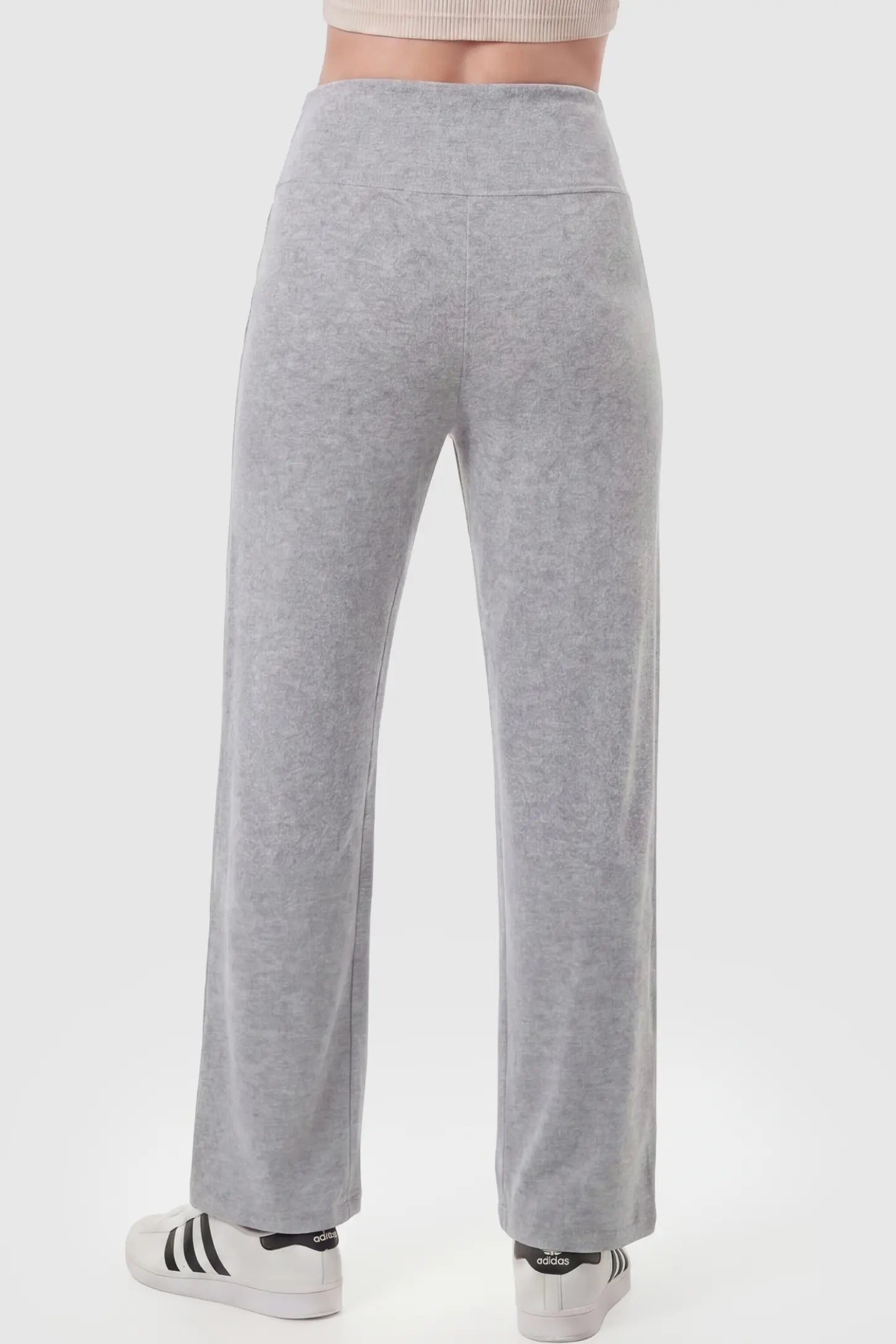 Fleece Straight-Leg Maternity Pants Fleece Straight-Leg Maternity Pants in Light Gray featuring a relaxed straight-leg cut on a pregnant model, back view.