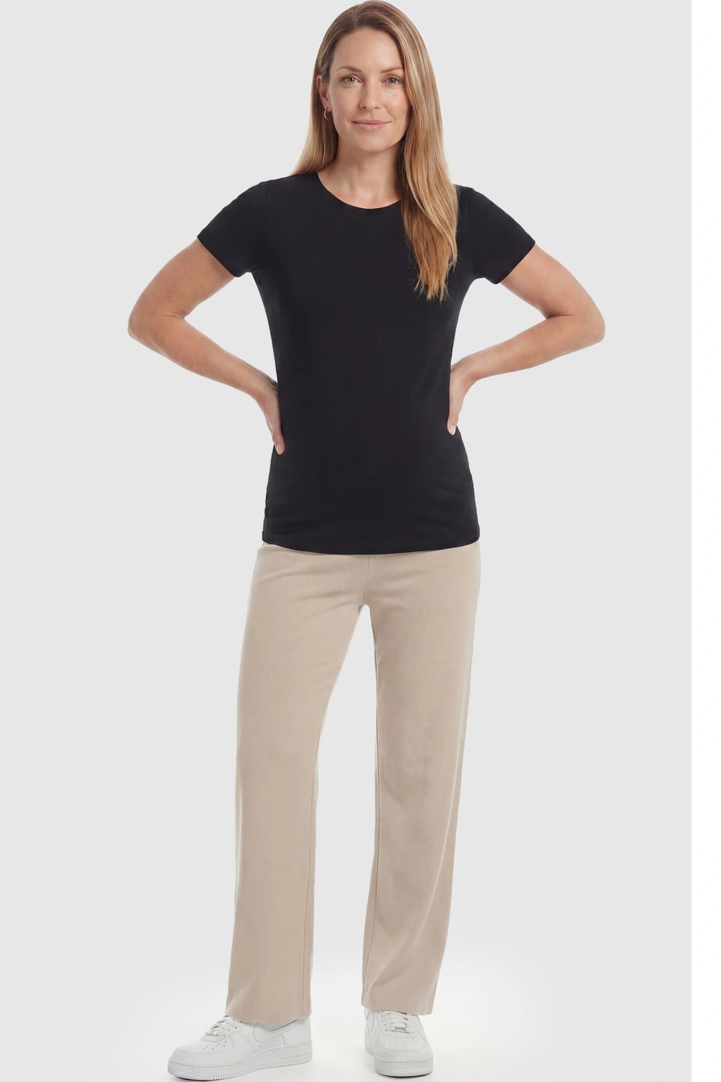 Fleece Straight-Leg Maternity Pants Fleece Straight-Leg Maternity Pants in Off-White featuring a relaxed straight-leg cut on a non-pregnant model, front view.