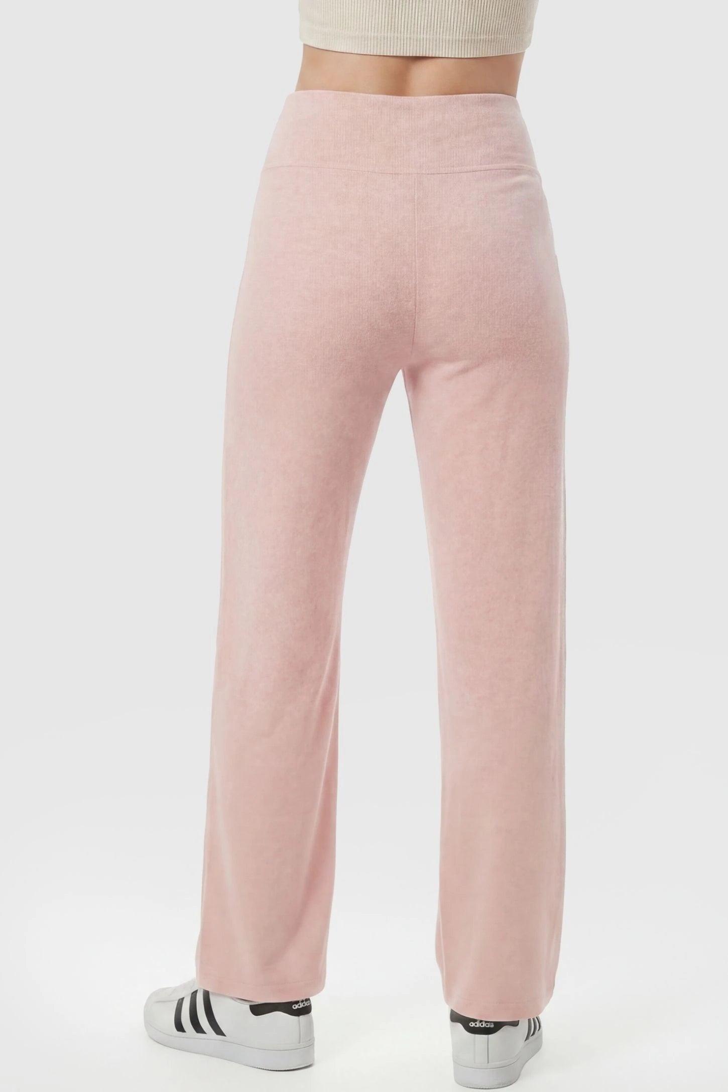 Fleece Straight-Leg Maternity Pants Fleece Straight-Leg Maternity Pants in Pink featuring a relaxed straight-leg cut on a pregnant model, back view.