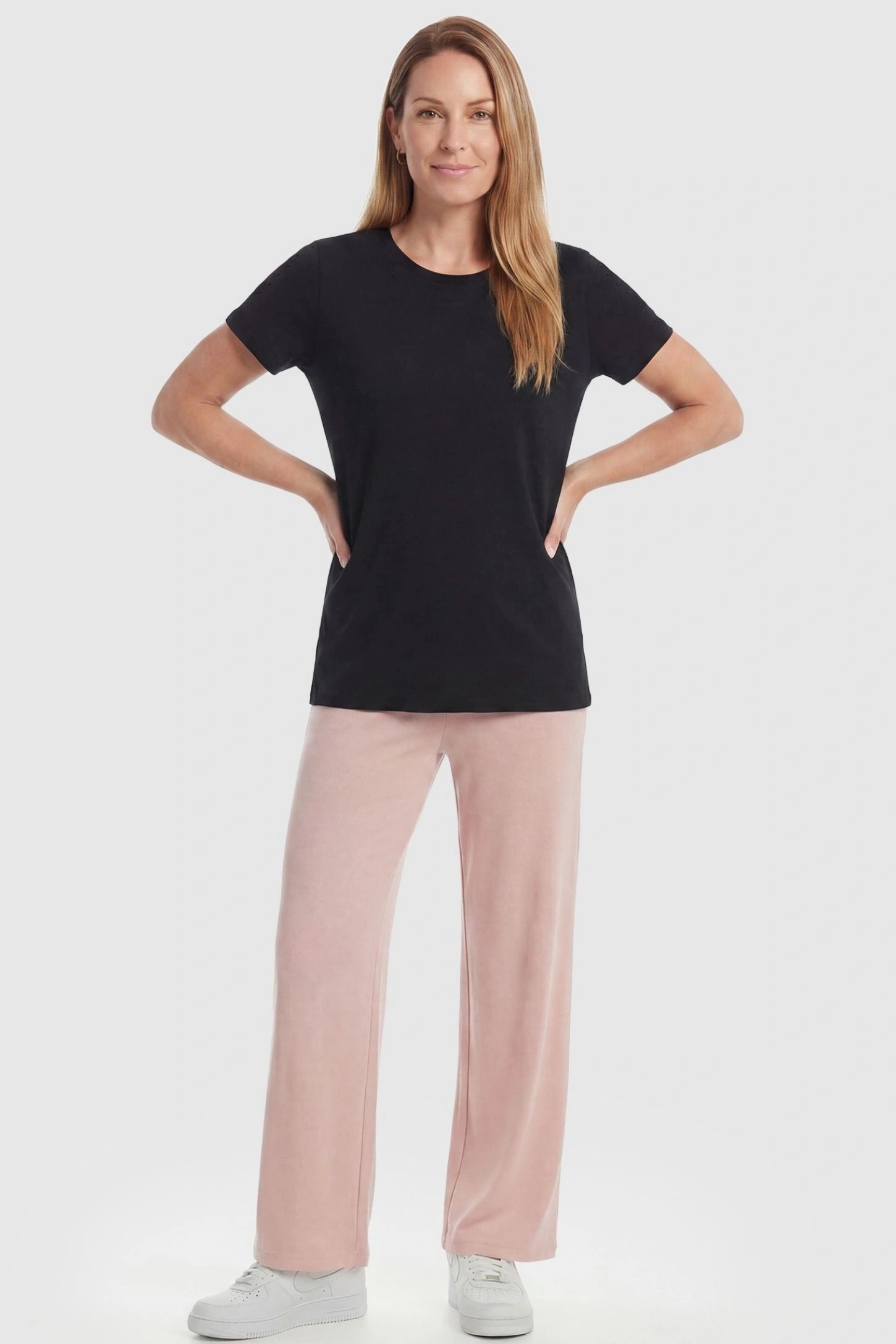 Fleece Straight-Leg Maternity Pants Fleece Straight-Leg Maternity Pants in Pink featuring a relaxed straight-leg cut on a non-pregnant model, front view.