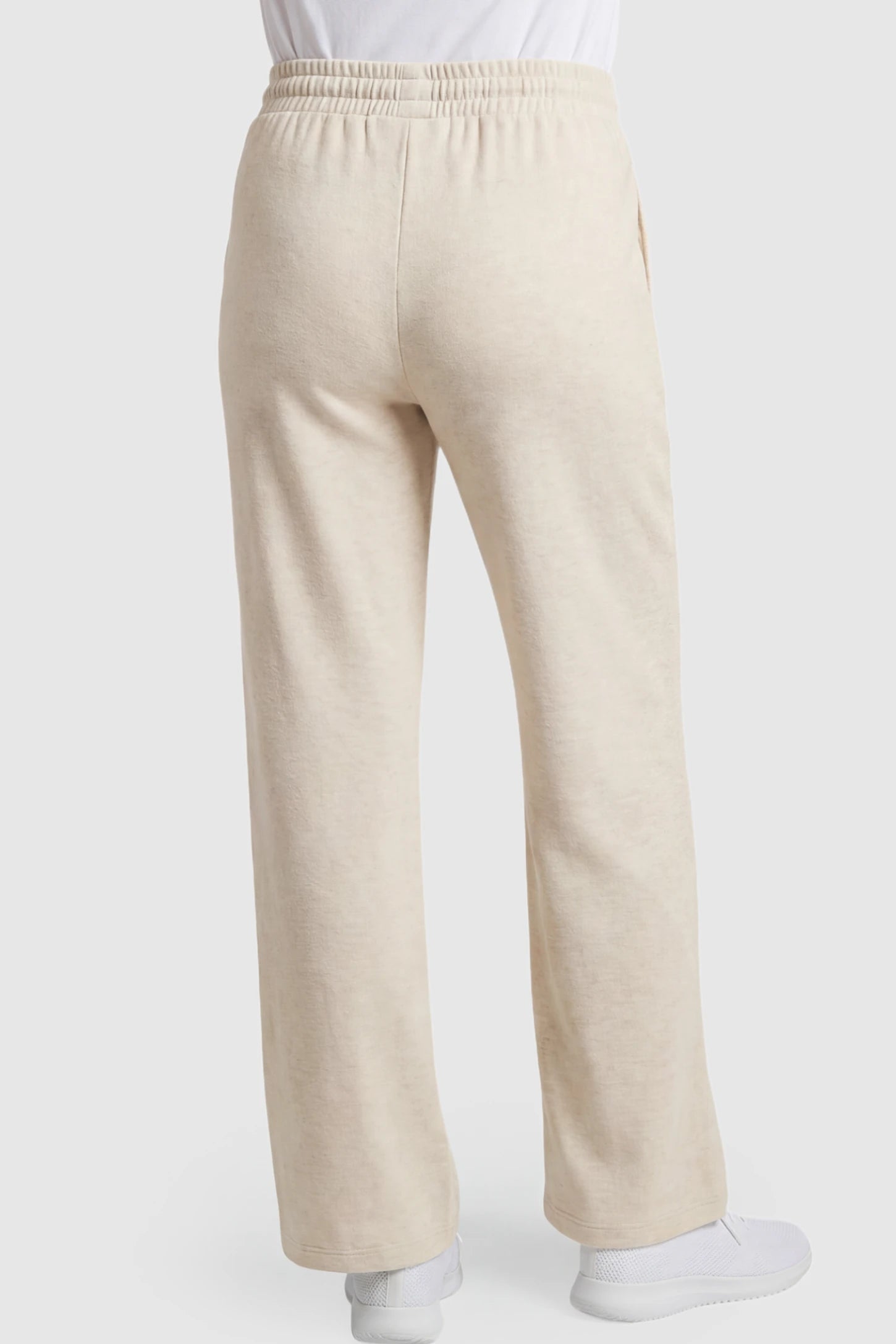 Full Panel Wide Leg Maternity Lounge Pants Full Panel Wide Leg Maternity Lounge Pants in beige featuring slight-stretch on a pregnant model showing back.