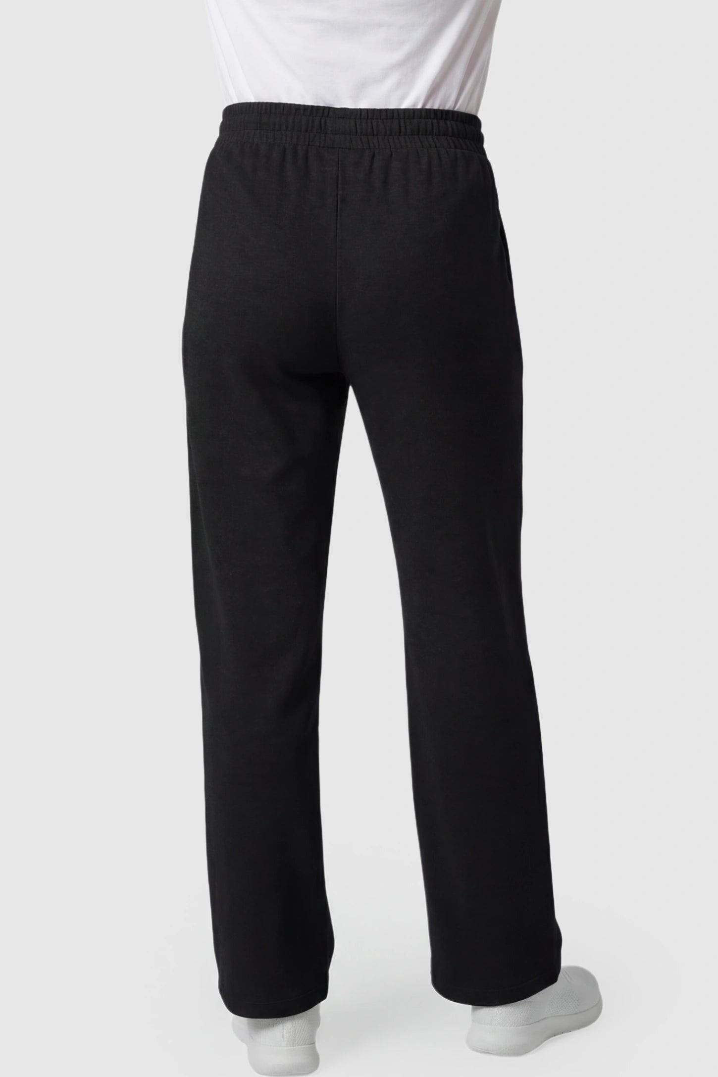 Full Panel Wide Leg Maternity Lounge Pants Full Panel Wide Leg Maternity Lounge Pants in black featuring slight-stretch on a pregnant model showing back.