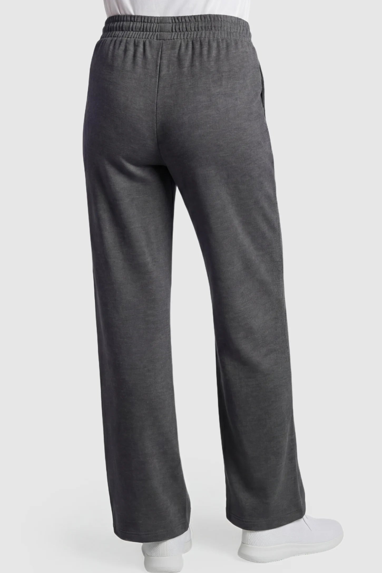 Full Panel Wide Leg Maternity Lounge Pants Full Panel Wide Leg Maternity Lounge Pants in Dark Gray featuring slight-stretch on a pregnant model showing back.