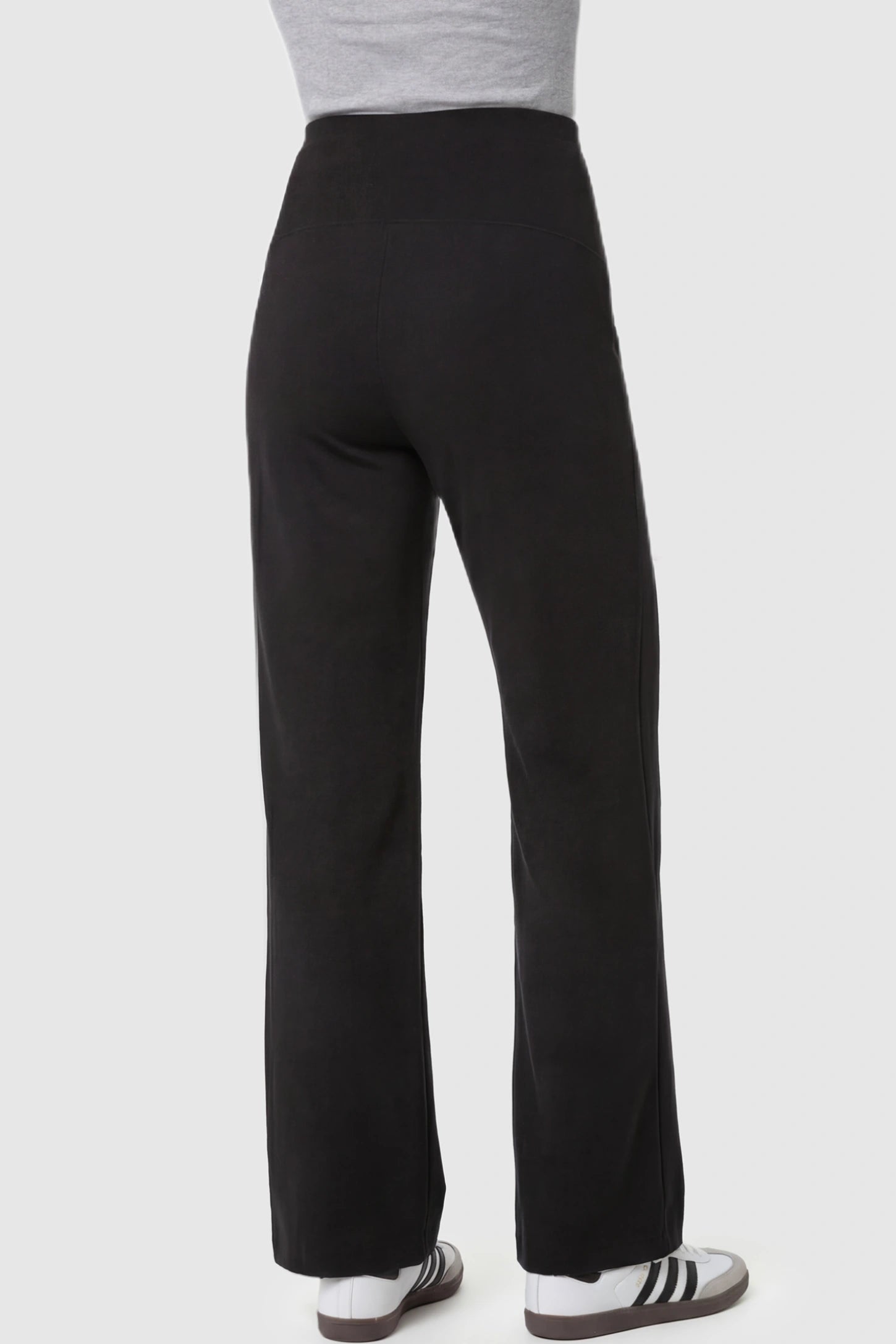 High Stretch Wide Leg Pocketed Maternity Pants High-Stretch Wide Leg Pocketed Maternity Pants in Black featuring a high stretch on a pregnant model showing back.