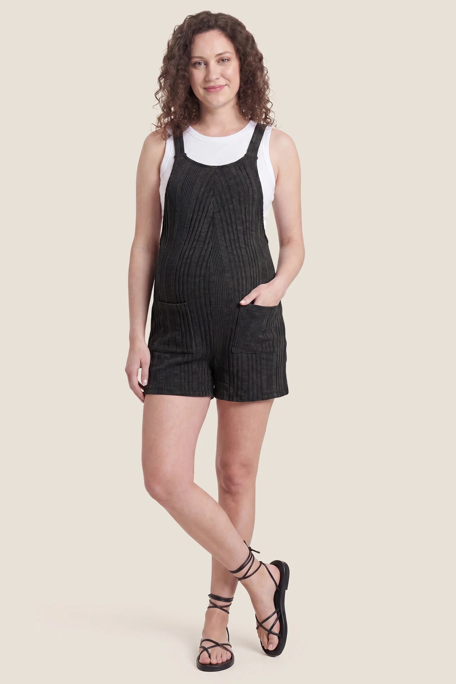 Ribbed Pocket Knit Maternity Romper