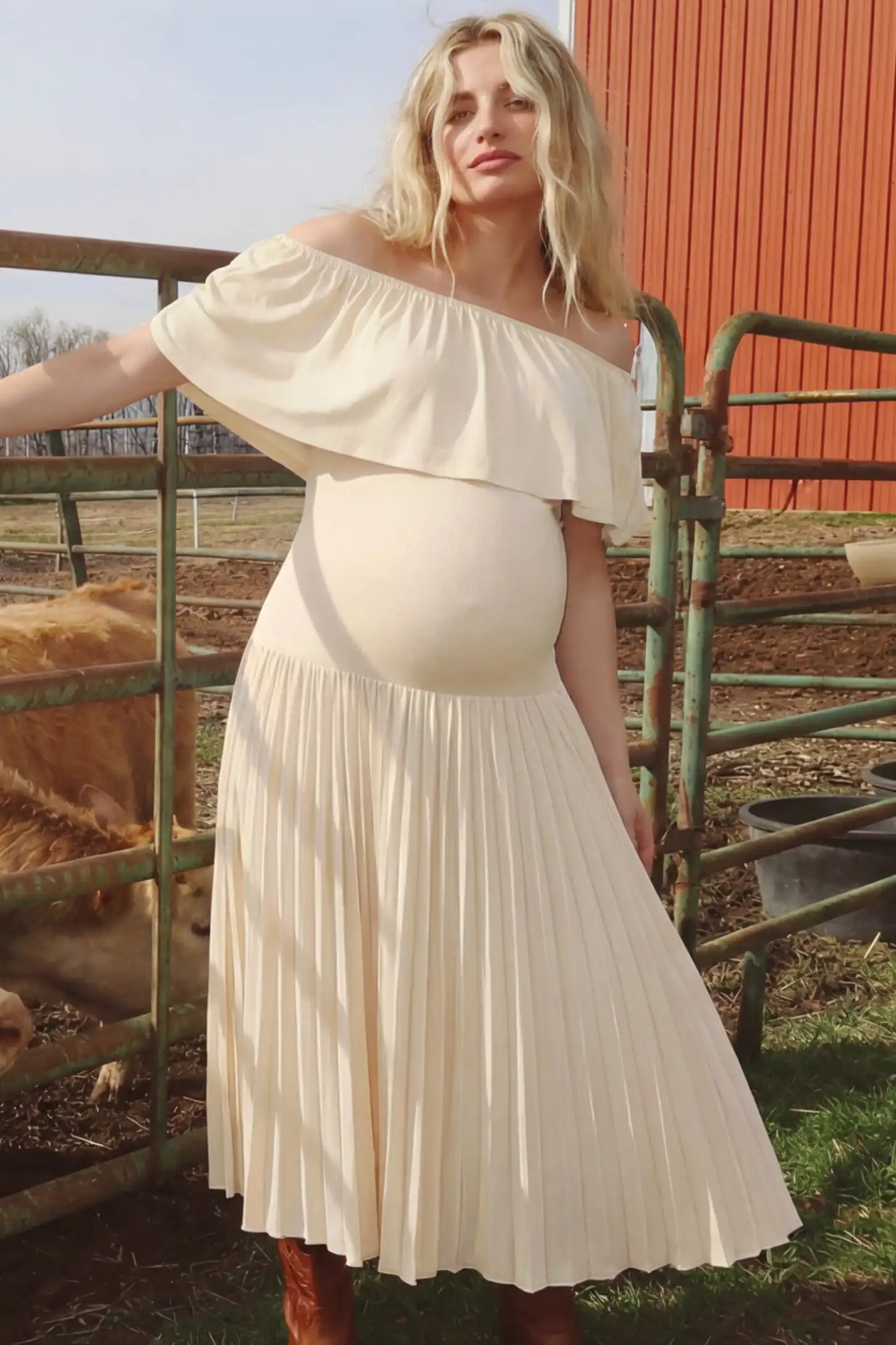 Pleated Off Shoulder Maternity Maxi Dress | BumpBabe Pleated Off Shoulder Maternity Maxi Dress | BumpBabe