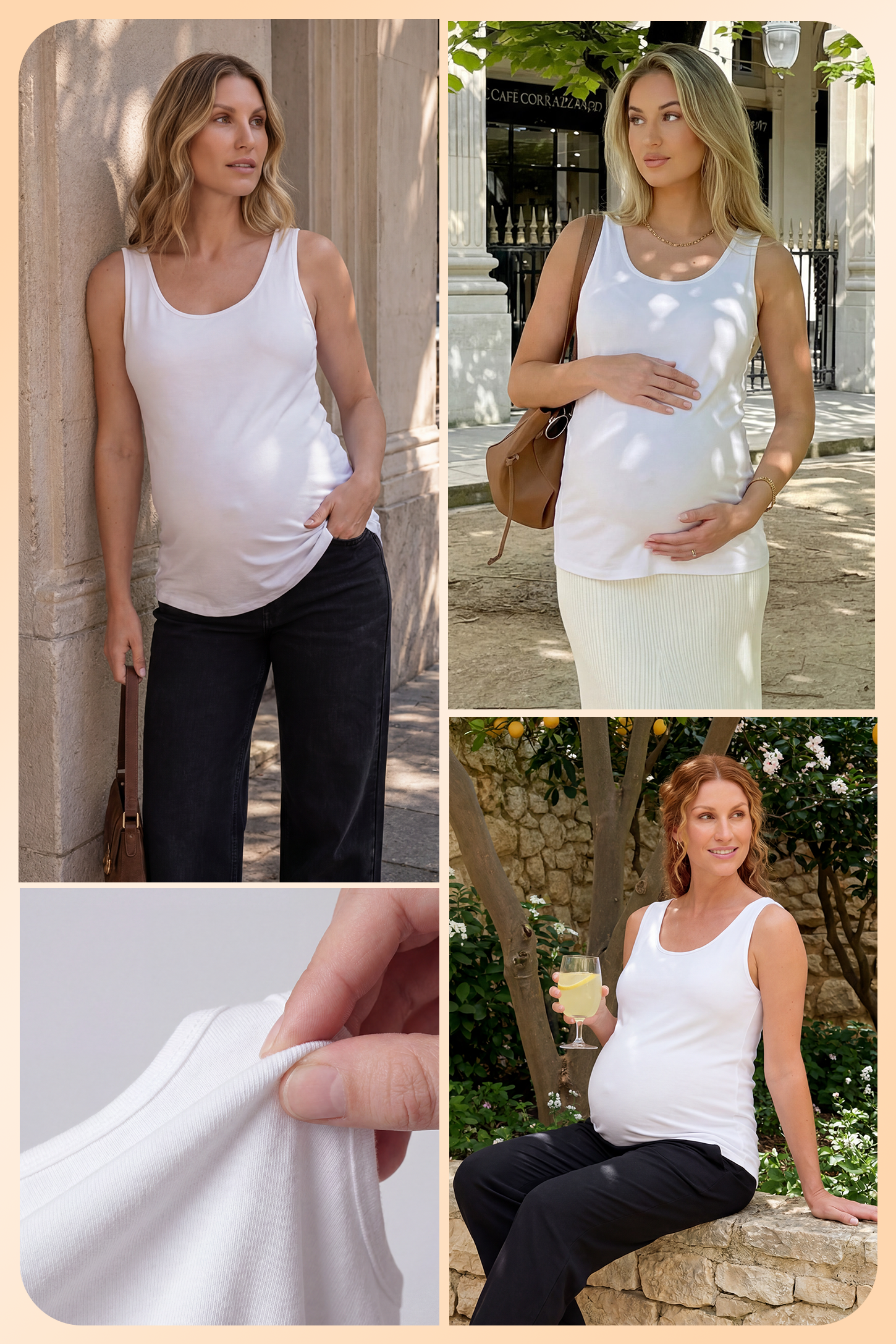 Soft Knit Sleeveless Maternity Tank Top Soft Knit Sleeveless Maternity Tank Top in White featuring a longline silhouette on a pregnant model