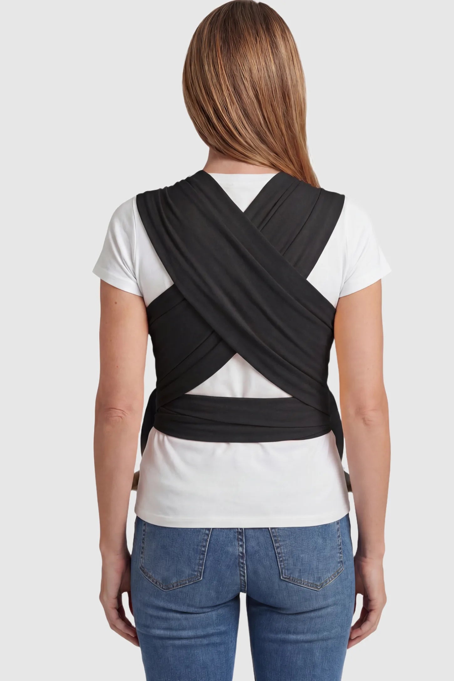 Soft Stretch Adjustable Baby Wrap Carrier Soft Stretch Adjustable Baby Wrap Carrier in Black featuring a polyester blend on a model.