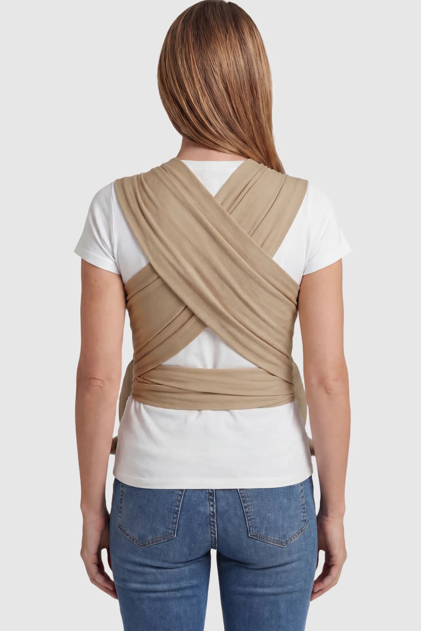 Soft Stretch Adjustable Baby Wrap Carrier Soft Stretch Adjustable Baby Wrap Carrier in Coffee featuring a polyester blend on a model.