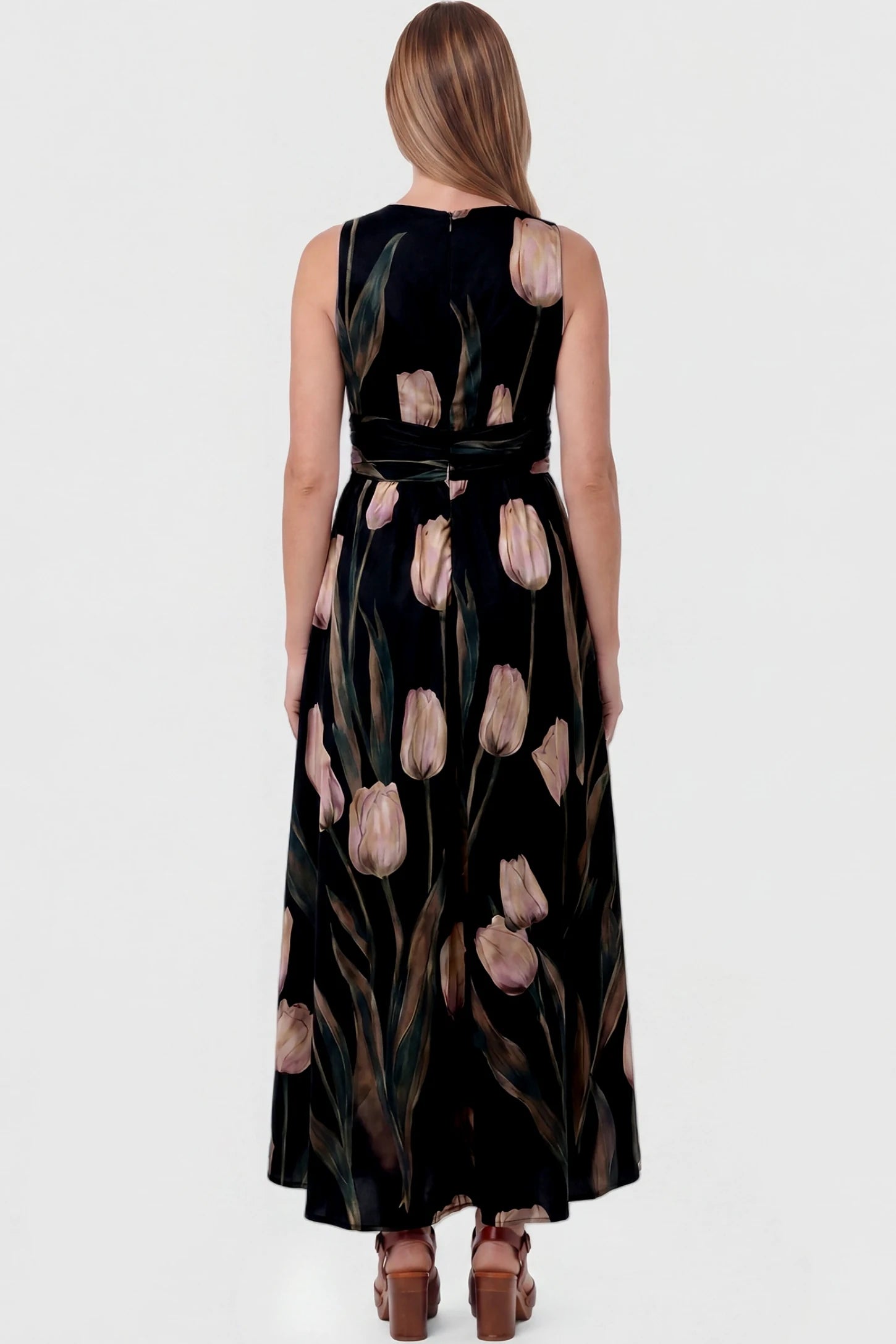 Tulip Print V-Neck Maxi Dress