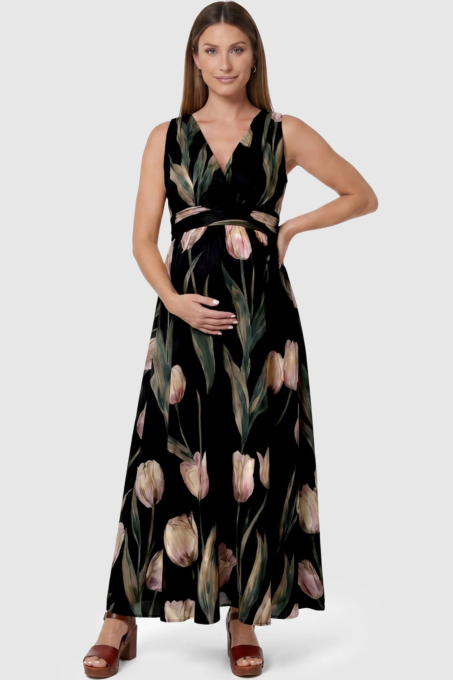 Tulip Print V-Neck Maxi Dress