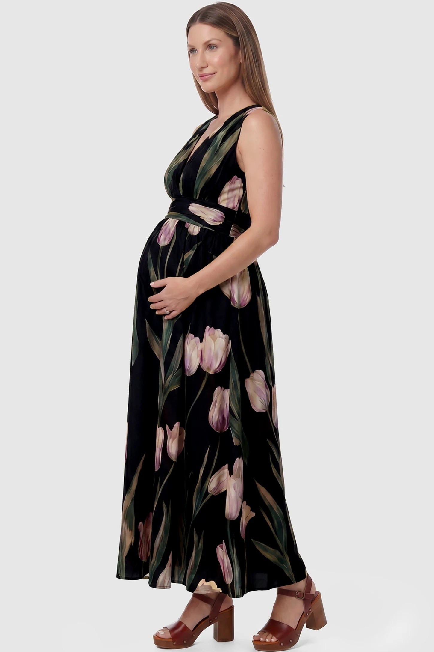 Tulip Print V-Neck Maxi Dress