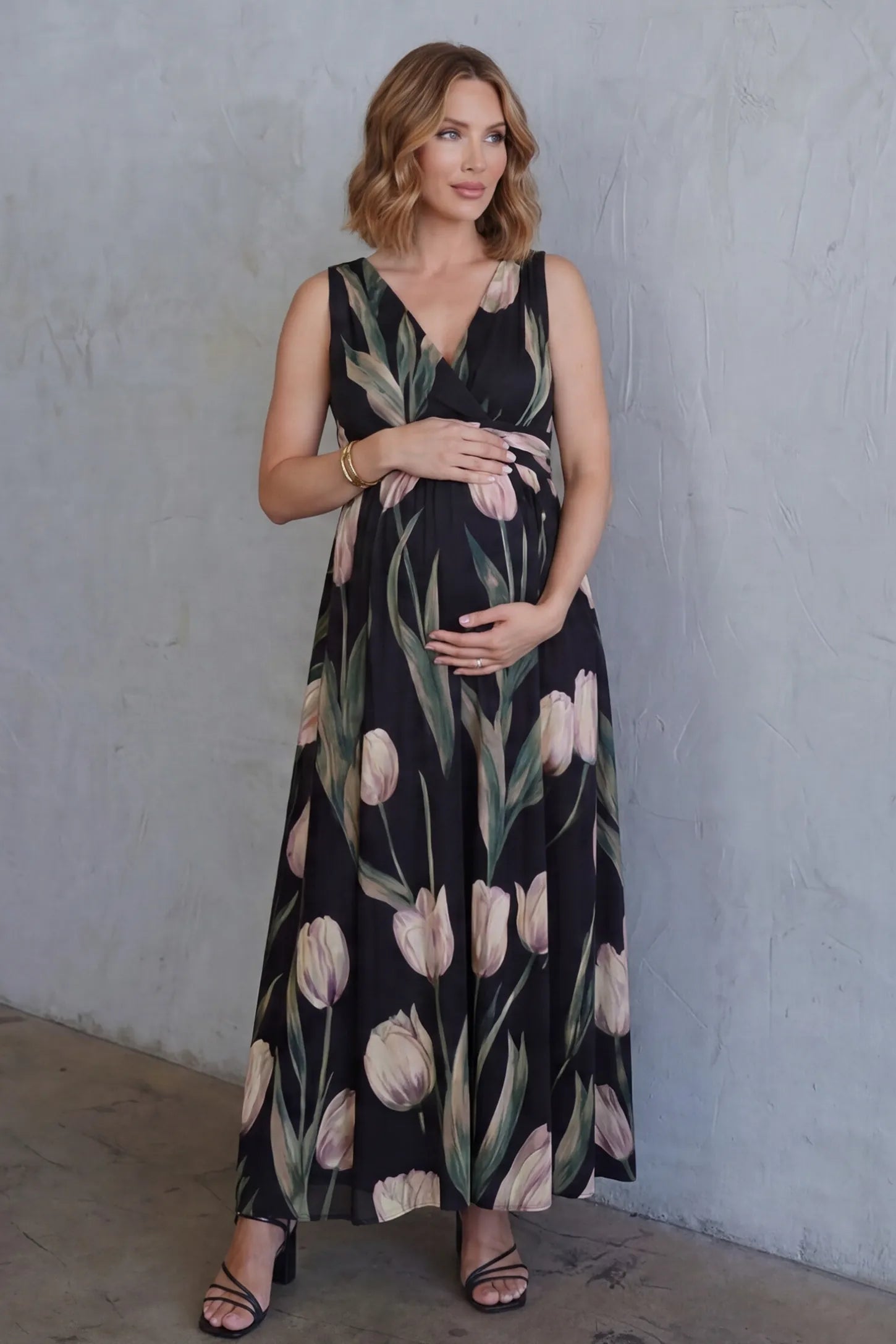 Tulip Print V-Neck Maxi Dress