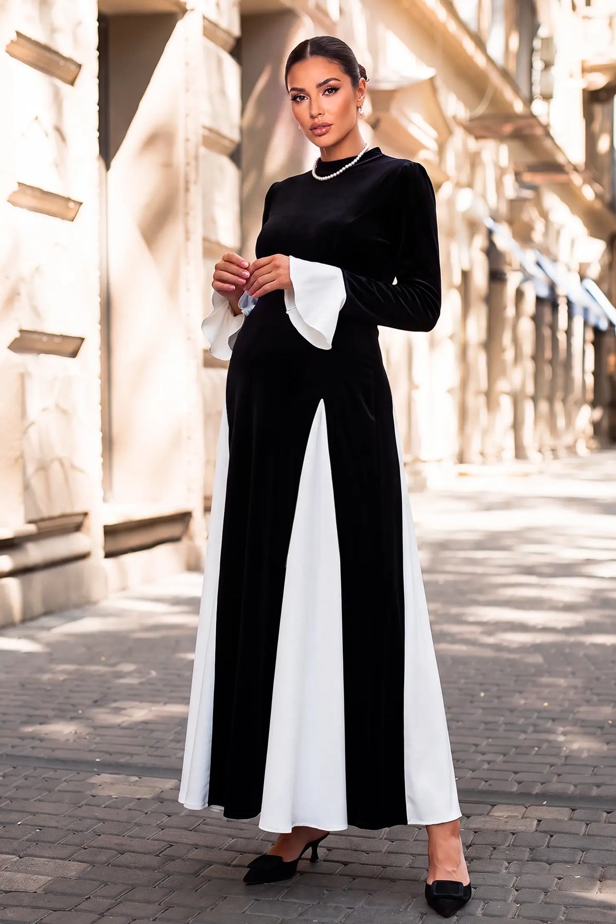 Mock Neck Long Sleeve Contrast Maternity Maxi Dress