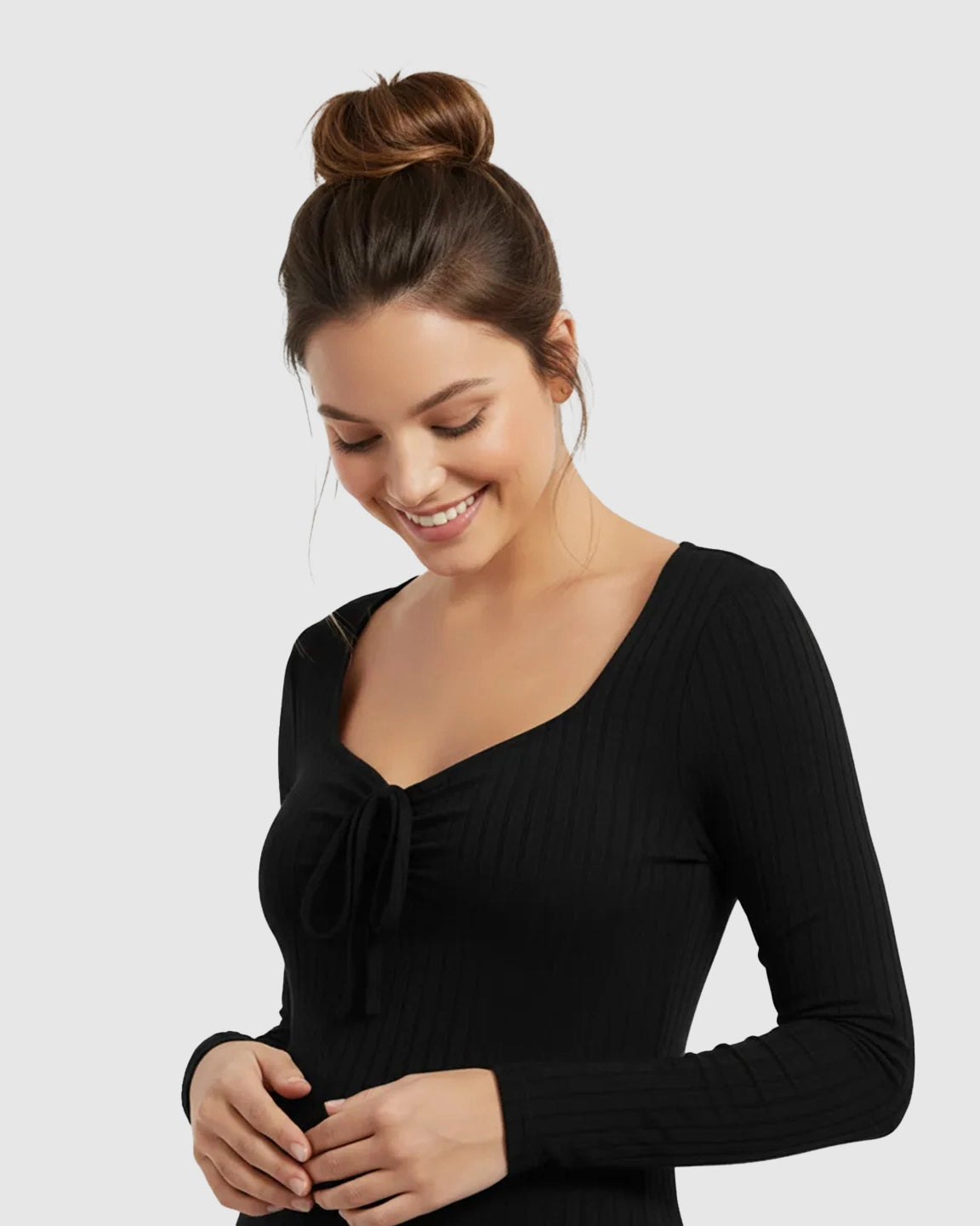 Ribbed Knit Tie Detail Square Neck Maternity Top