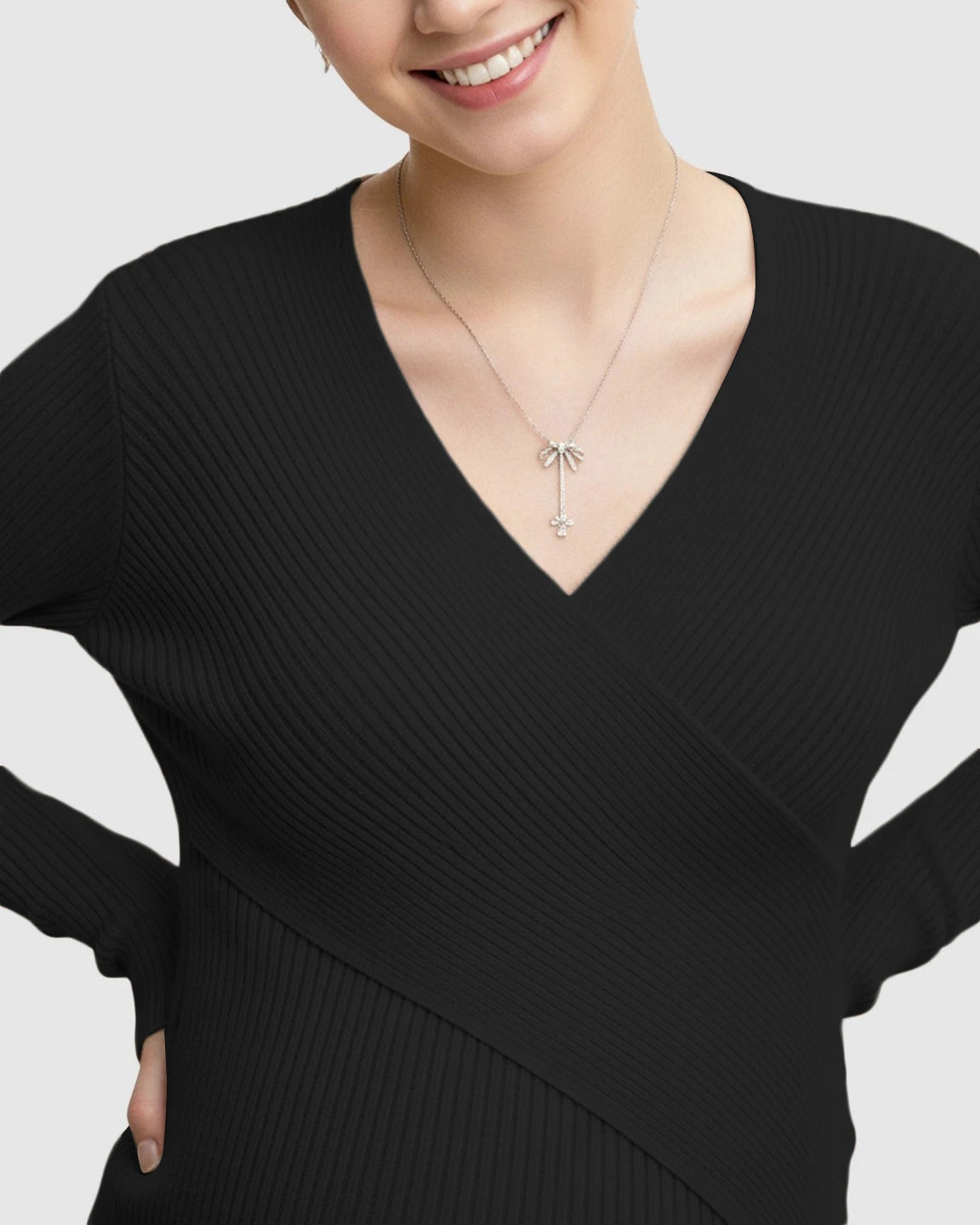 Faux-Wrap Ribbed Maternity Top