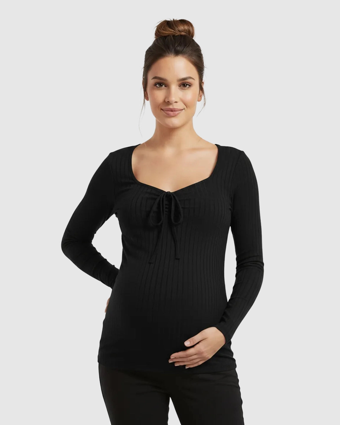Ribbed Knit Tie Detail Square Neck Maternity Top